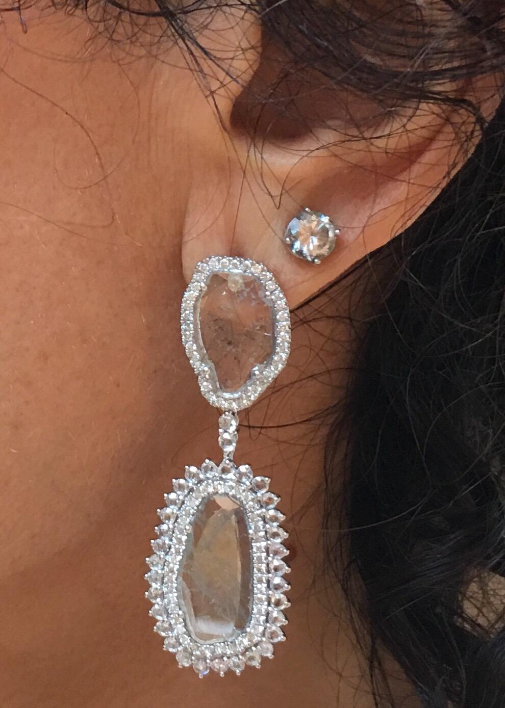 Manpriya B Rose Cut and Slice Diamond 18k White Gold Diva Drop Earrings  4