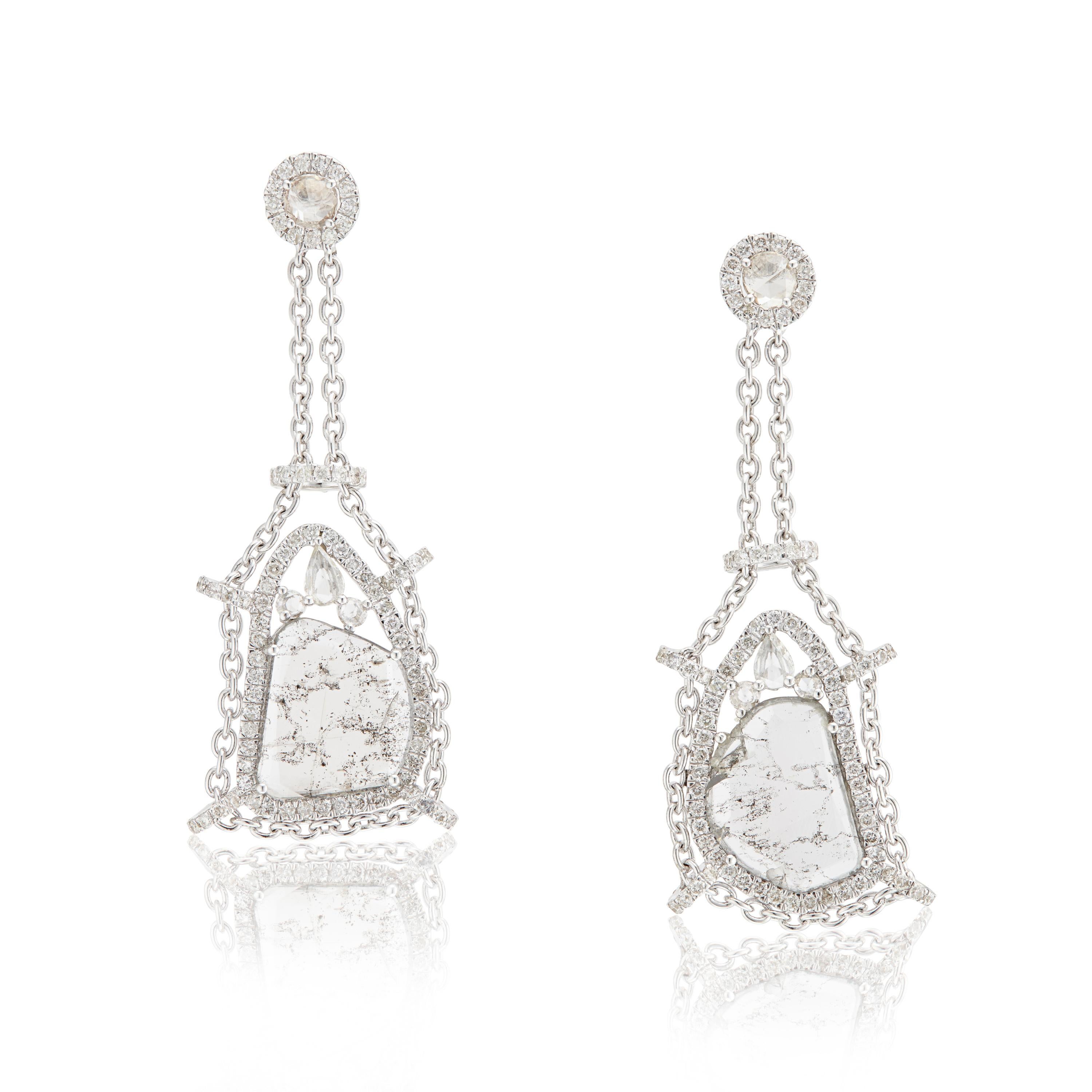 Rose Cut Manpriya B Slice, White Diamond & Sapphire 18K Gold Drop Pendant Chain Necklace For Sale
