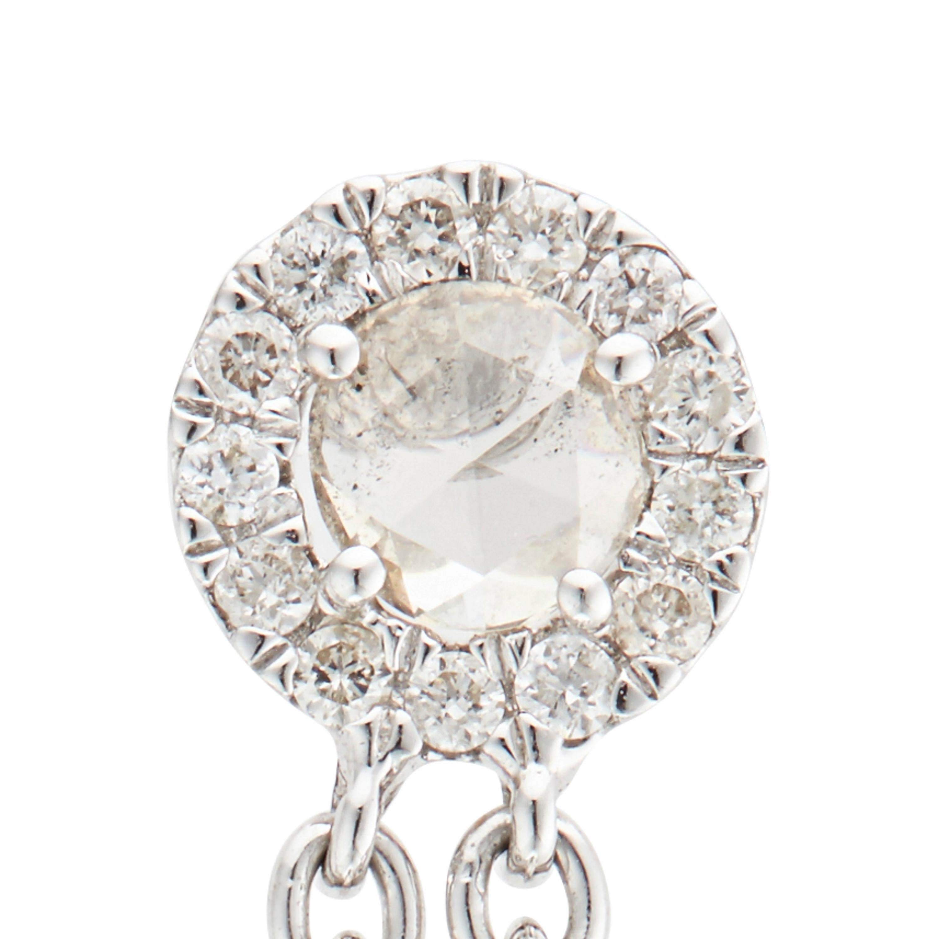 Women's or Men's Manpriya B Rose Cut & Slice Diamond 18K White Gold Diva Dangle Drop Earrings For Sale