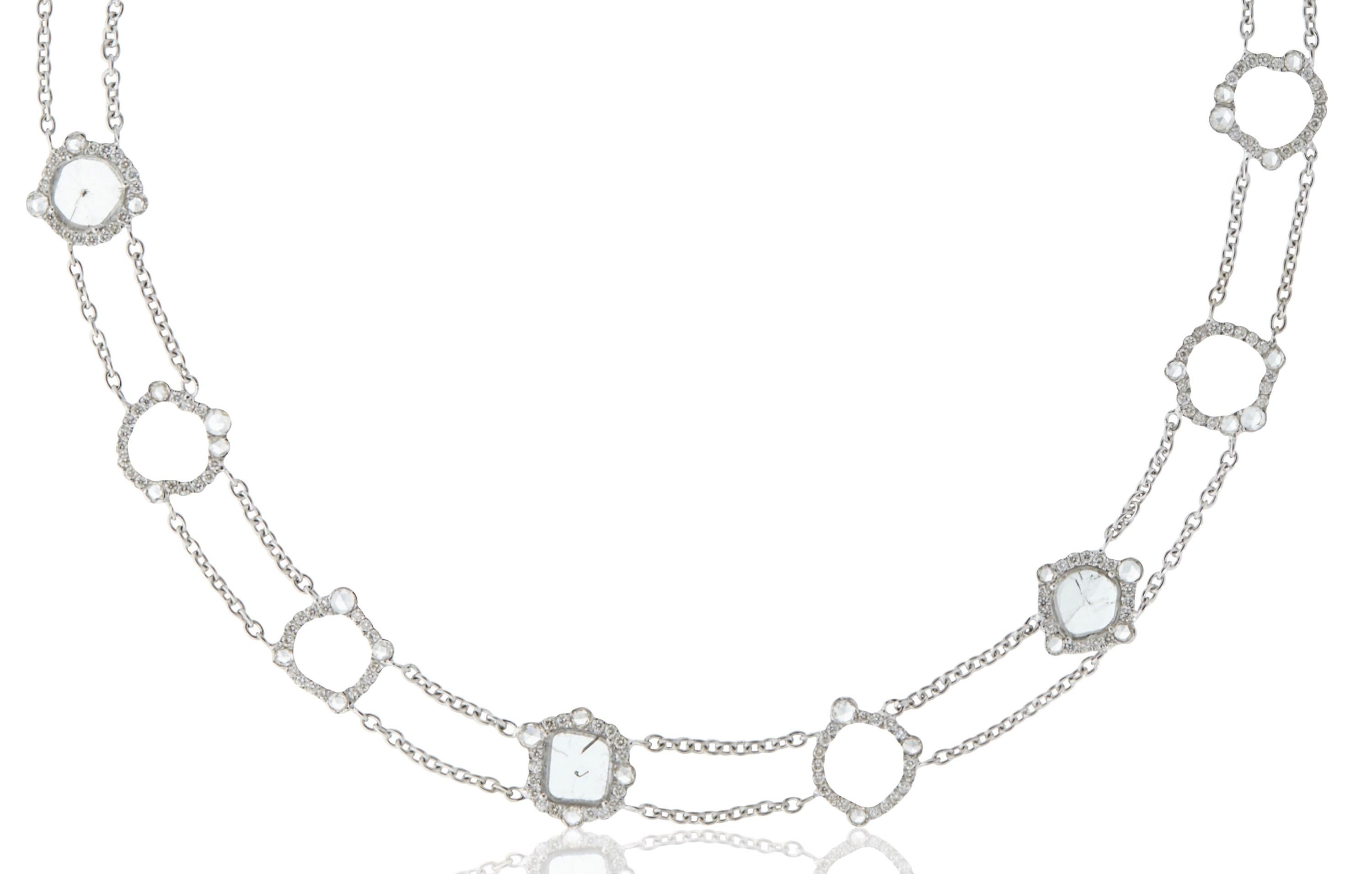 Round Cut Manpriya B Slice, Rose Cut, White Diamond in 18K Gold Collar Chain Necklace  For Sale