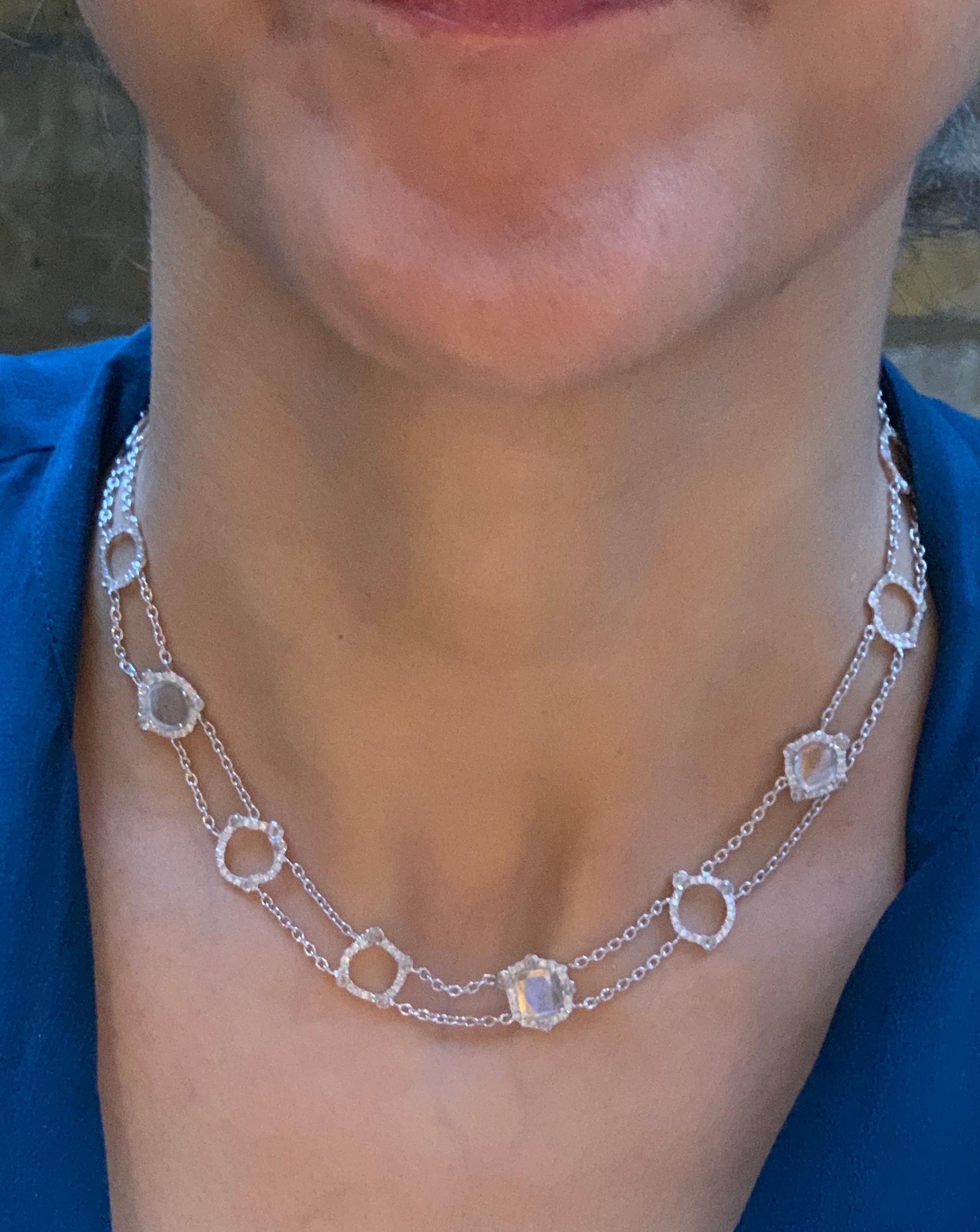 Manpriya B Slice, Rose Cut, White Diamond in 18K Gold Collar Chain Necklace  For Sale 2
