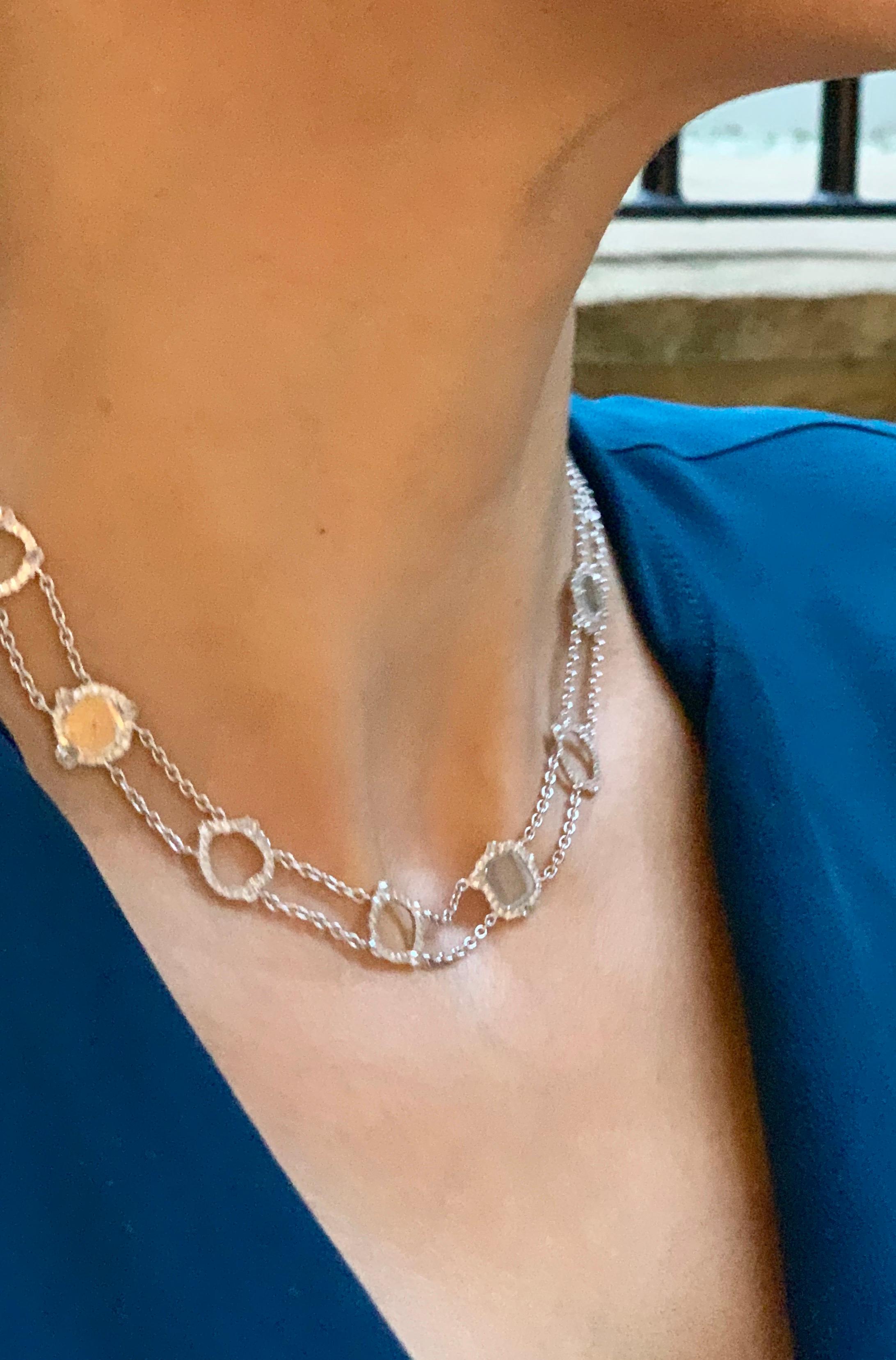 Manpriya B Slice, Rose Cut, White Diamond in 18K Gold Collar Chain Necklace  For Sale 5