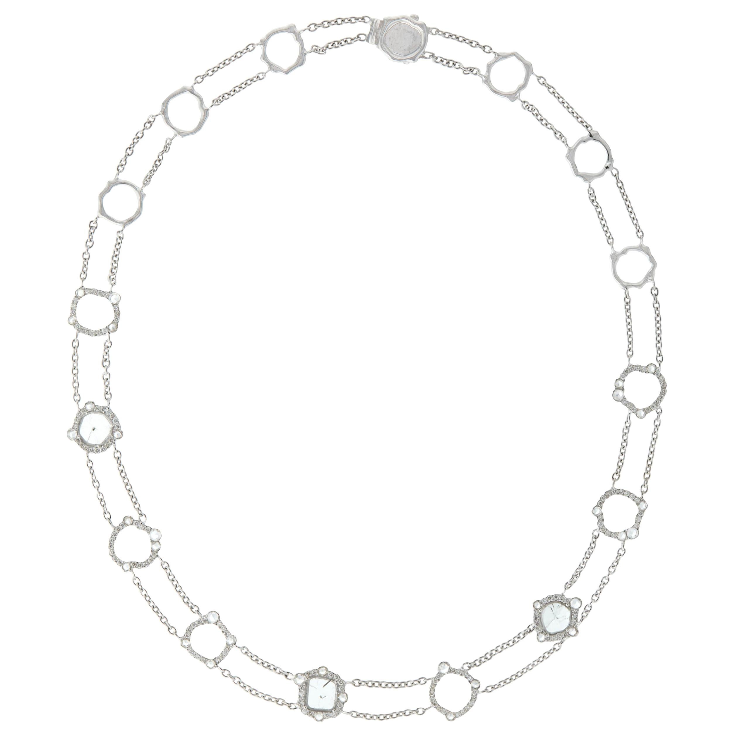 Manpriya B Slice, Rose Cut, White Diamond in 18K Gold Collar Chain Necklace  For Sale