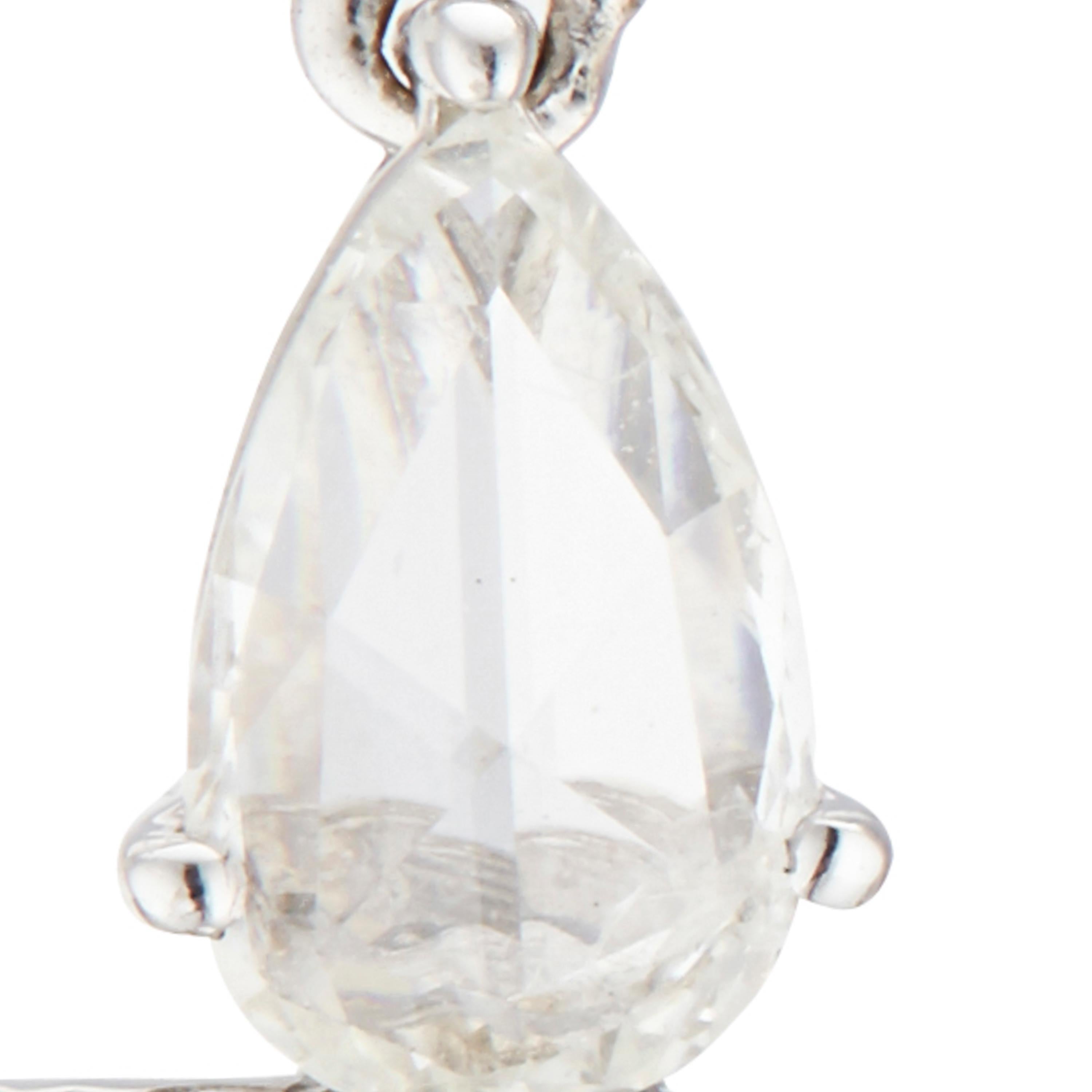 Manpriya B Double Slice and Rose Cut Diamond 18K White Gold Drop Dangle Earrings For Sale 1