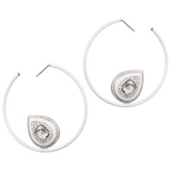 Manpriya B Slice and White Diamond Gold Gouttelette Blanche Enamel Hoop Earrings