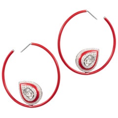 Manpriya B Slice and White Diamond Gold Gouttelette Rouge Enamel Hoop Earrings