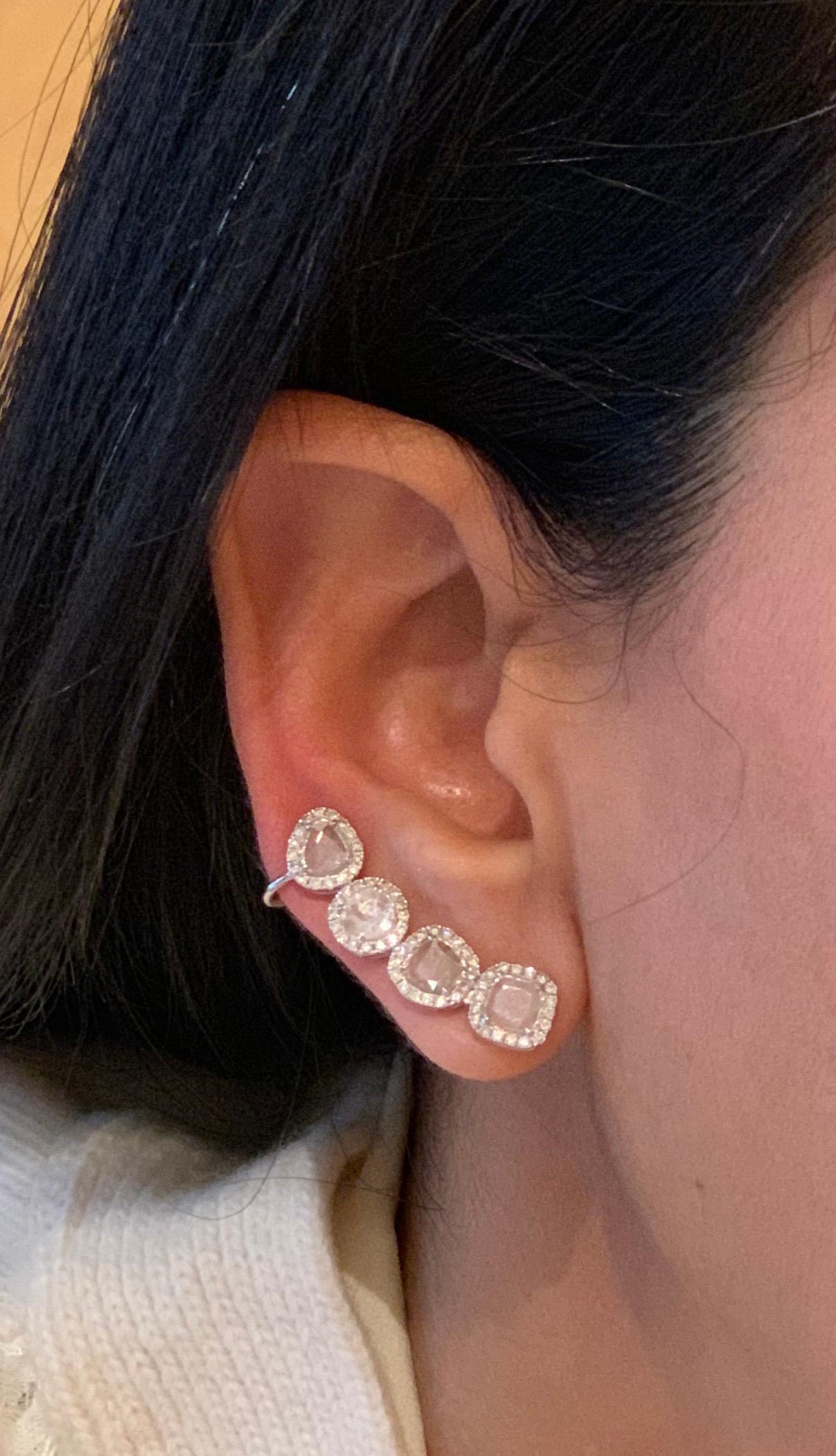 Manpriya B Slice Diamond and Diamond 18 Karat White Gold Diva Climber Earrings For Sale 1