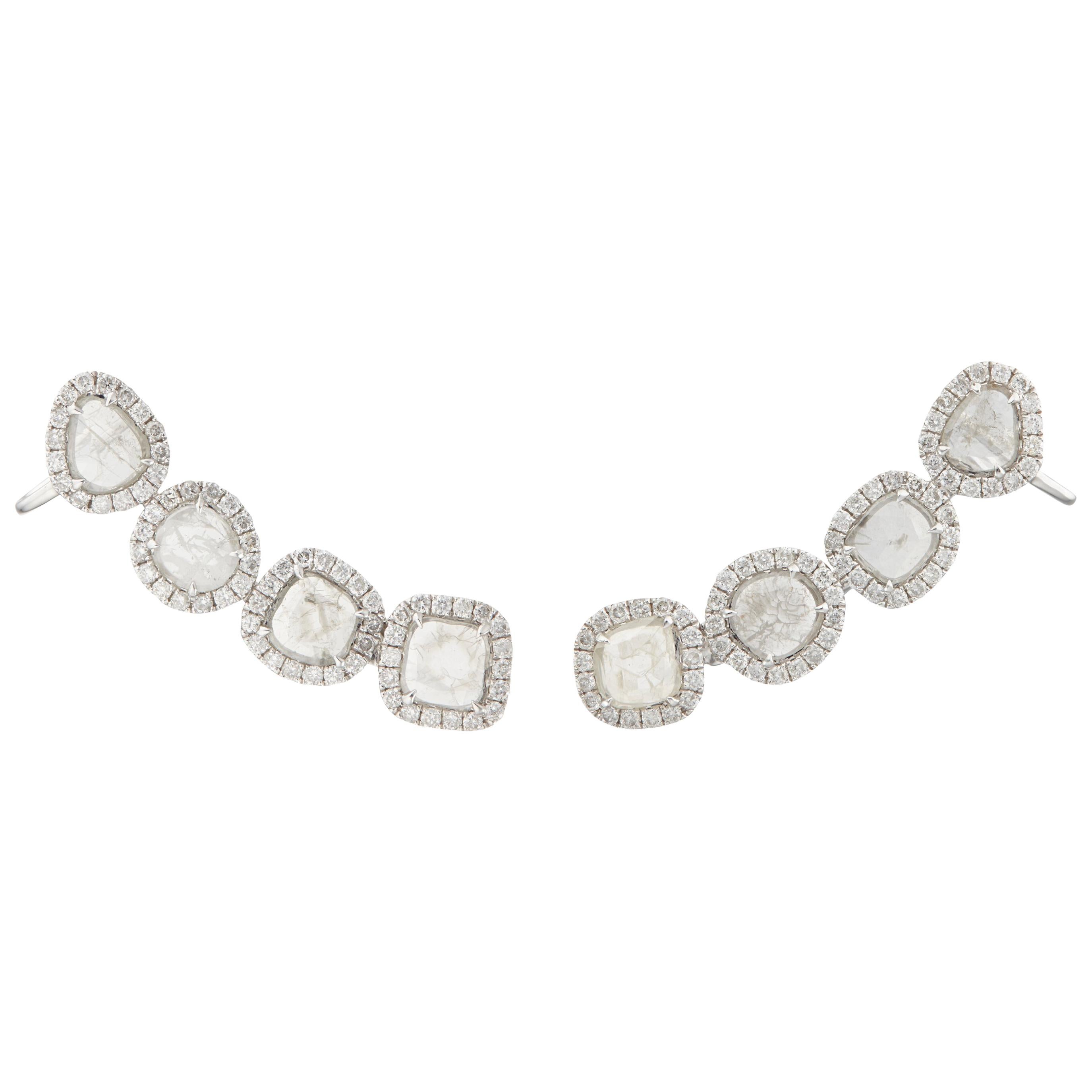 Manpriya B Slice Diamond and Diamond 18 Karat White Gold Diva Climber Earrings For Sale