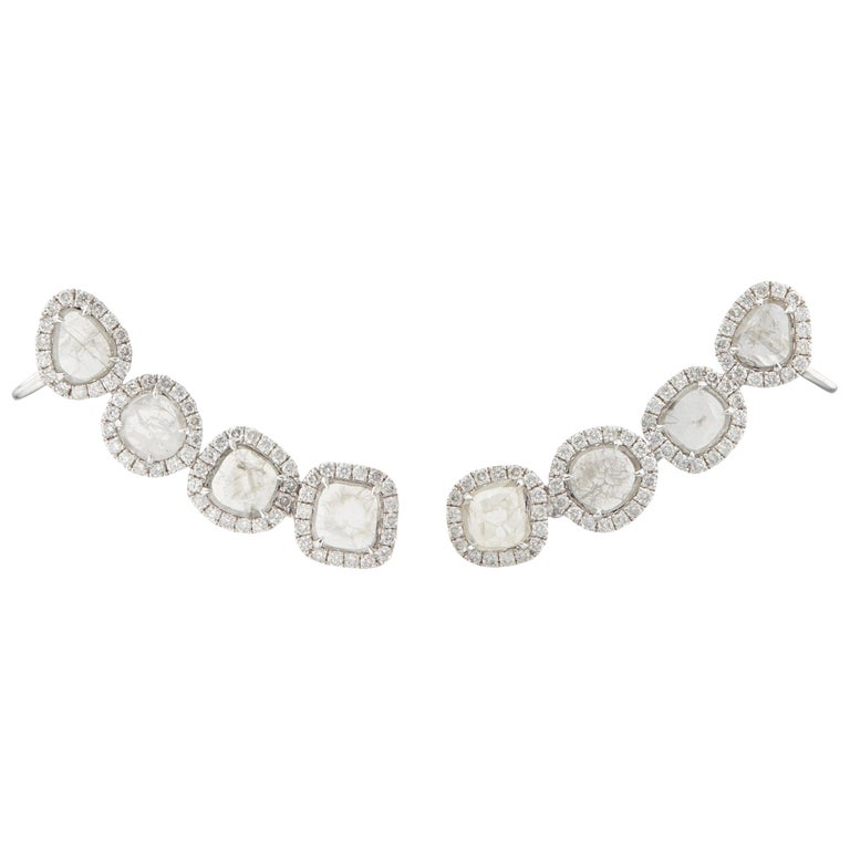 Manpriya B Slice Diamond and Diamond 18 Karat White Gold Diva Climber Earrings 1