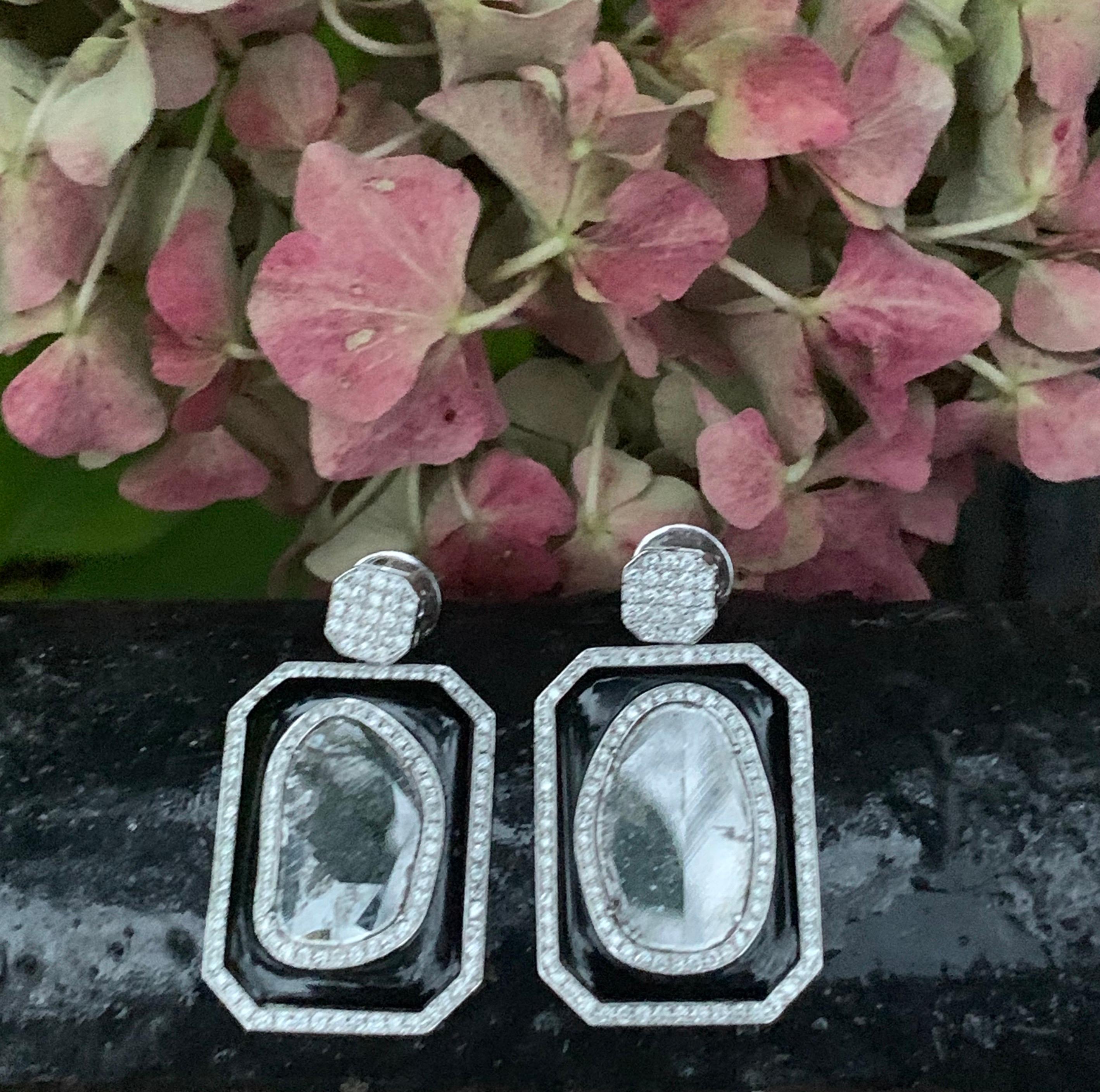 Manpriya B Slice Diamond and Black Onyx Diva Earrings in 18 karat White Gold 4