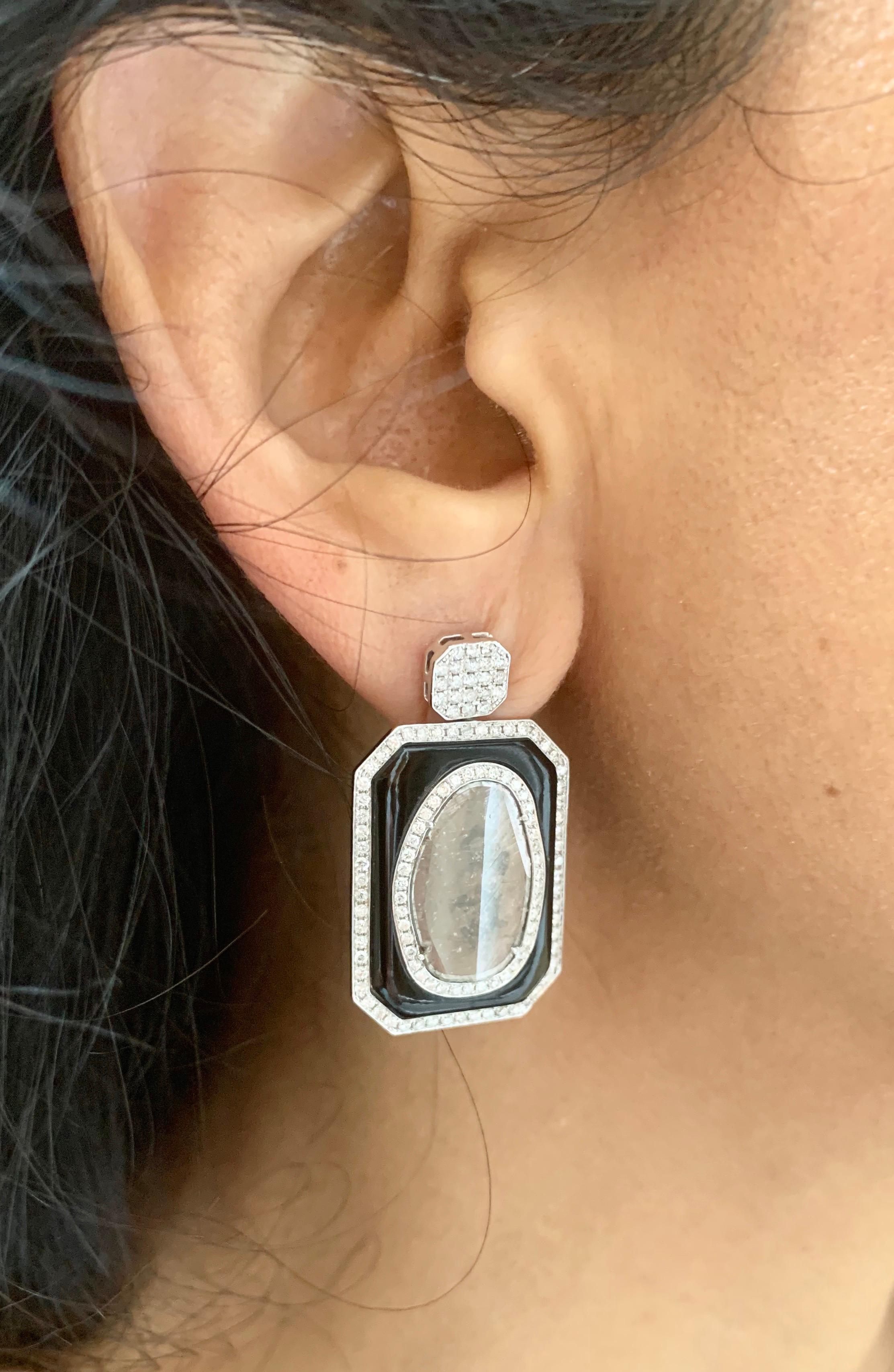 Manpriya B Slice Diamond and Black Onyx Diva Earrings in 18 karat White Gold 2
