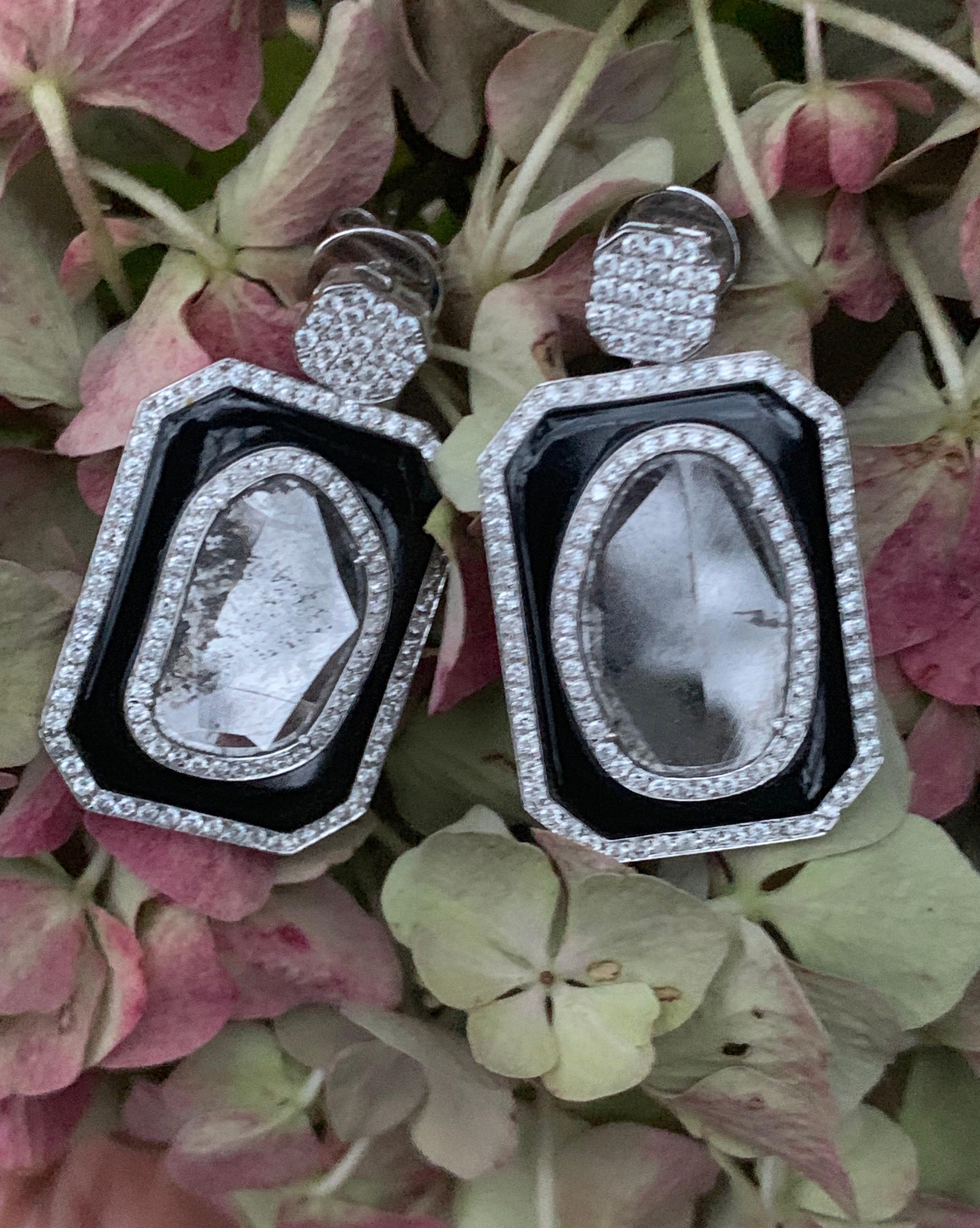Manpriya B Slice Diamond and Black Onyx Diva Earrings in 18 karat White Gold 3