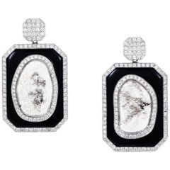 Manpriya B Slice Diamond and Black Onyx Diva Earrings in 18 karat White Gold