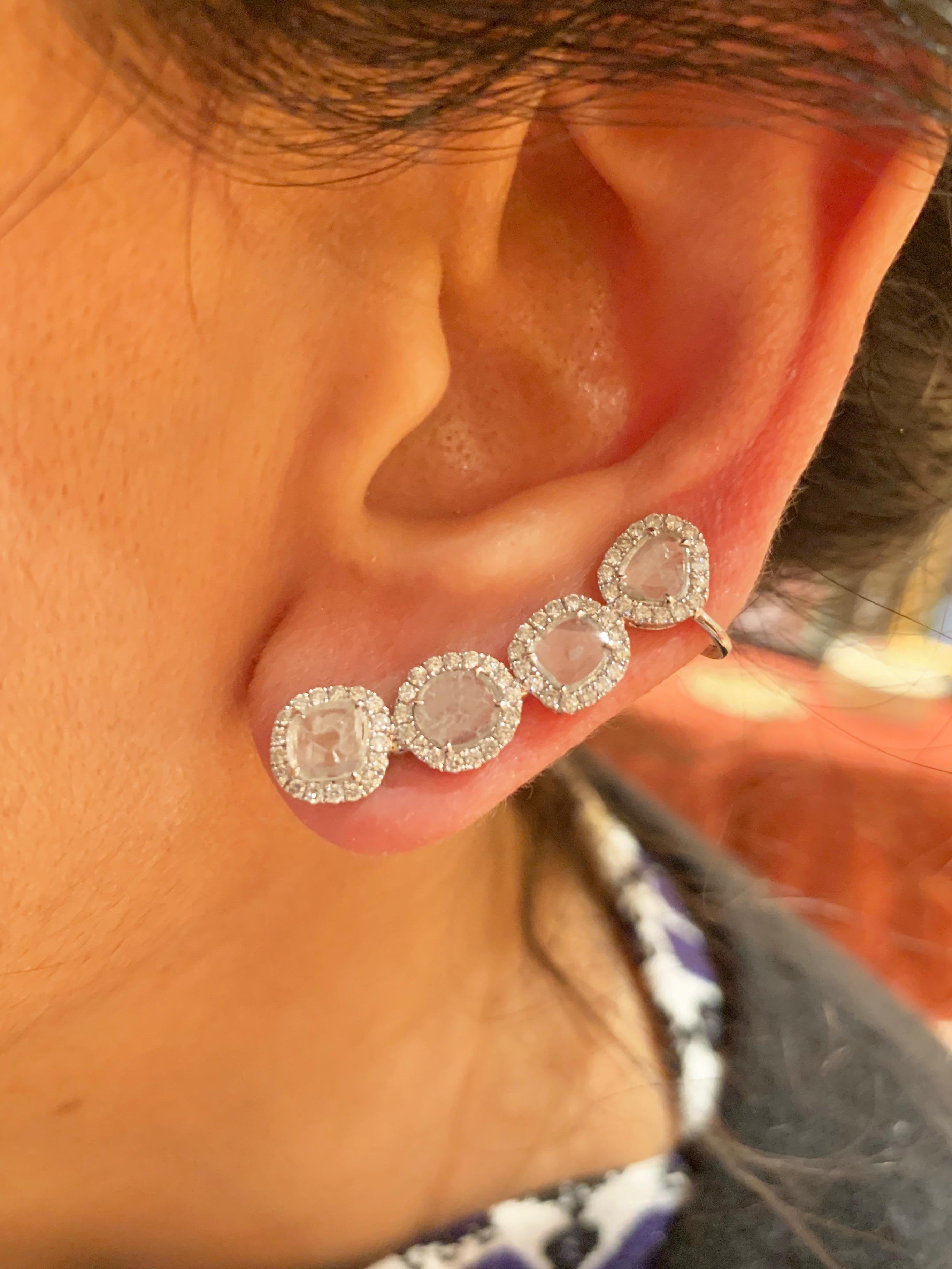Manpriya B Slice Diamond and Diamond 18 Karat White Gold Diva Climber Earrings For Sale 4