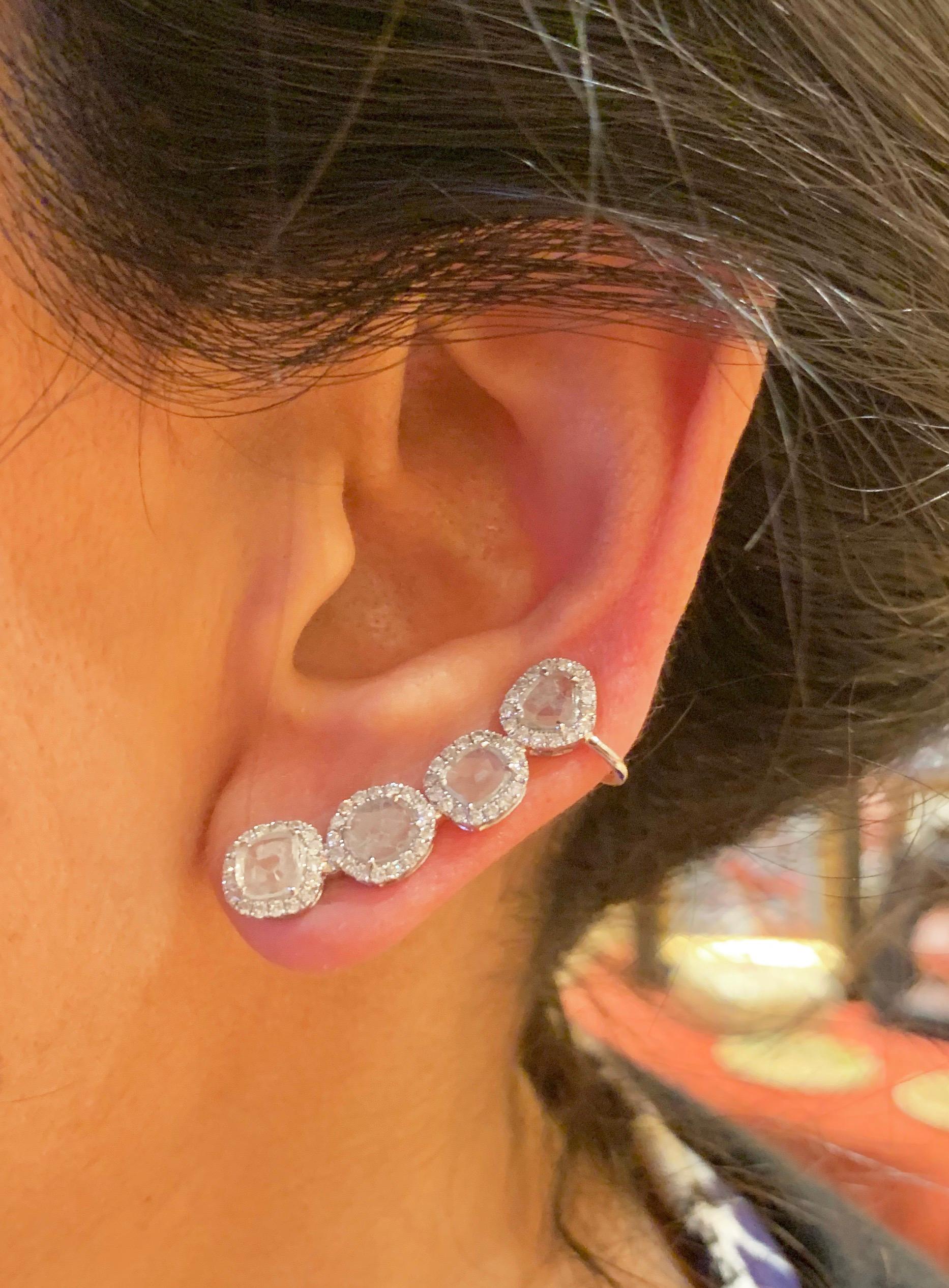 Manpriya B Slice Diamond and Diamond 18 Karat White Gold Diva Climber Earrings For Sale 5