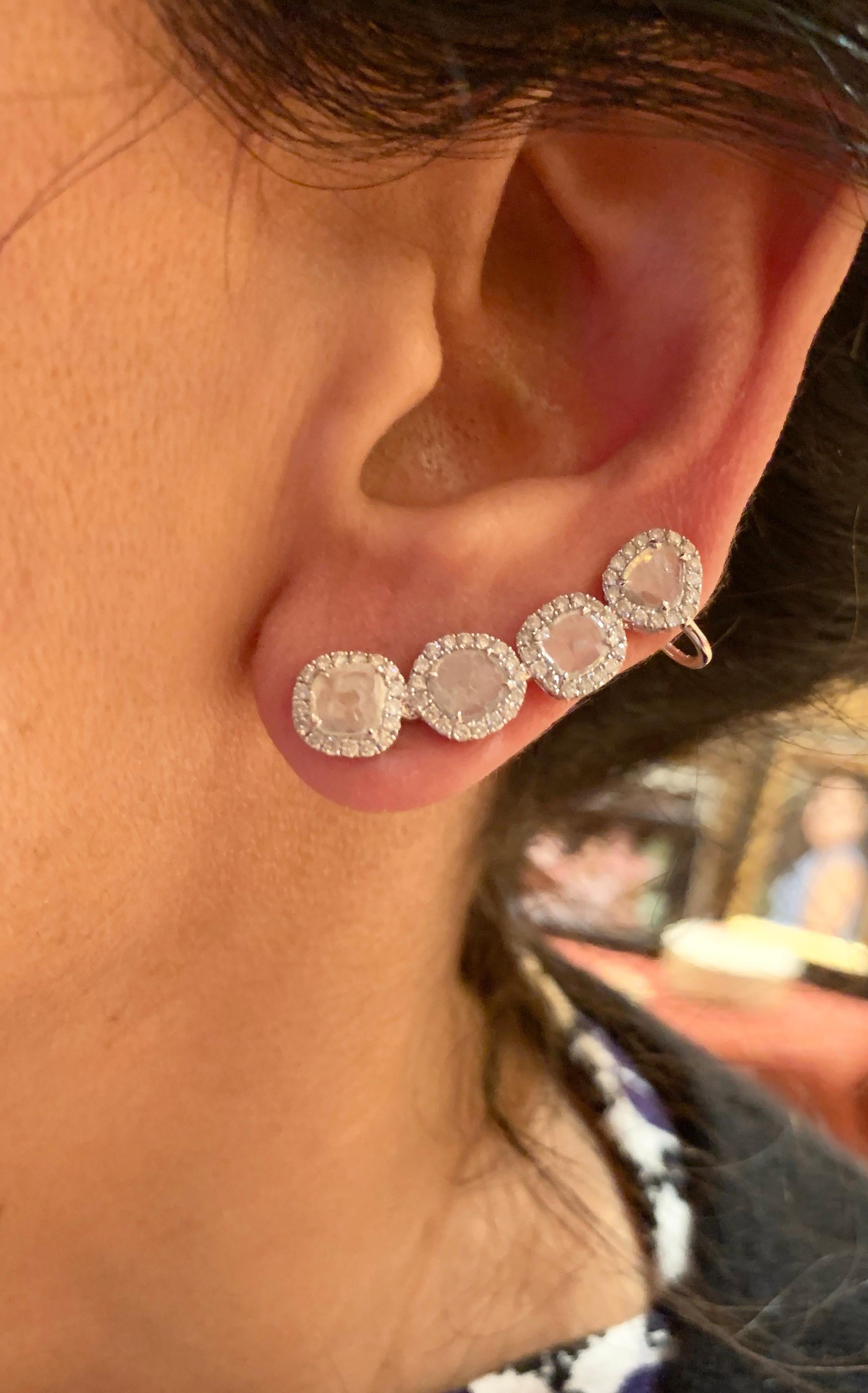 Manpriya B Slice Diamond and Diamond 18 Karat White Gold Diva Climber Earrings For Sale 2