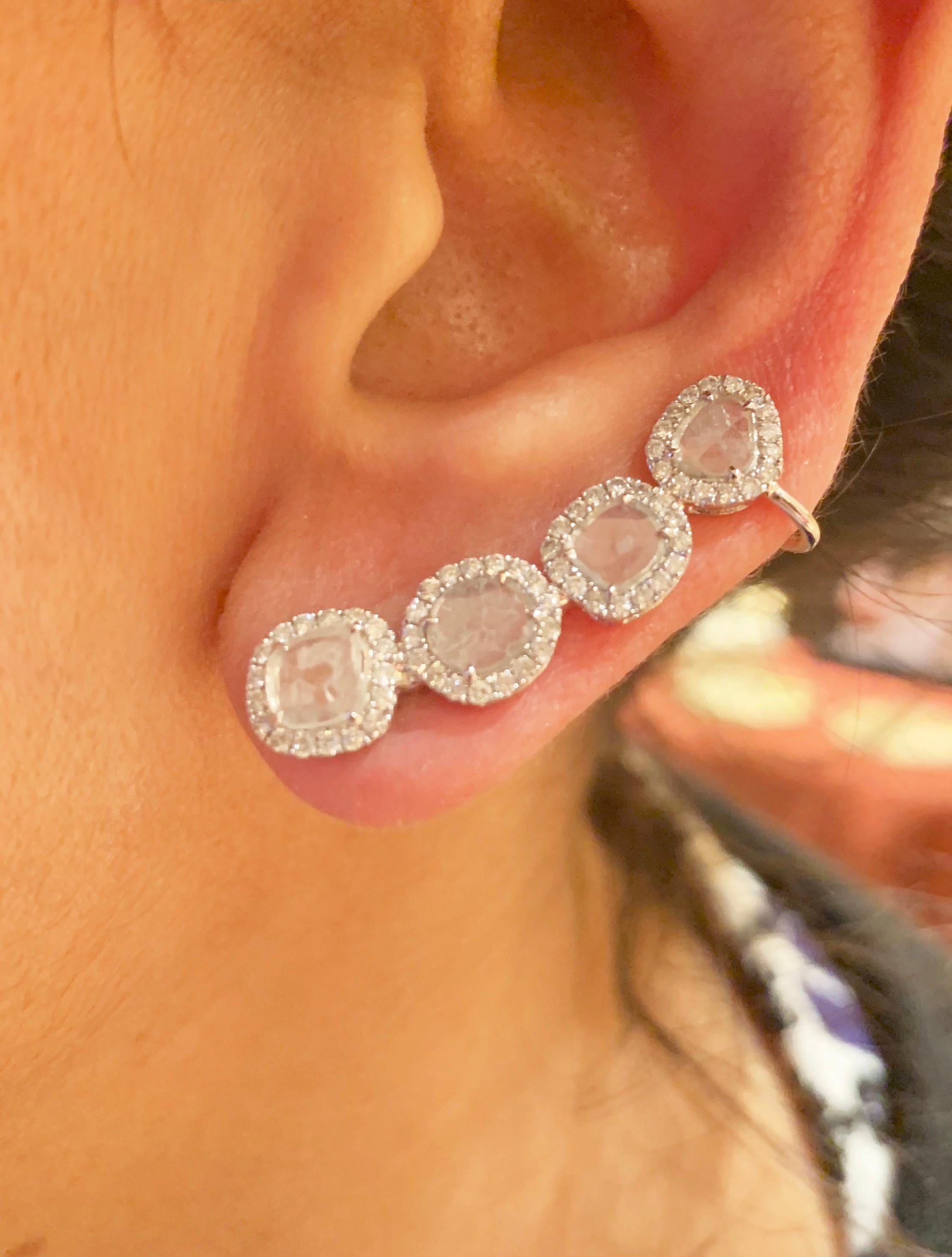 Manpriya B Slice Diamond and Diamond 18 Karat White Gold Diva Climber Earrings For Sale 3