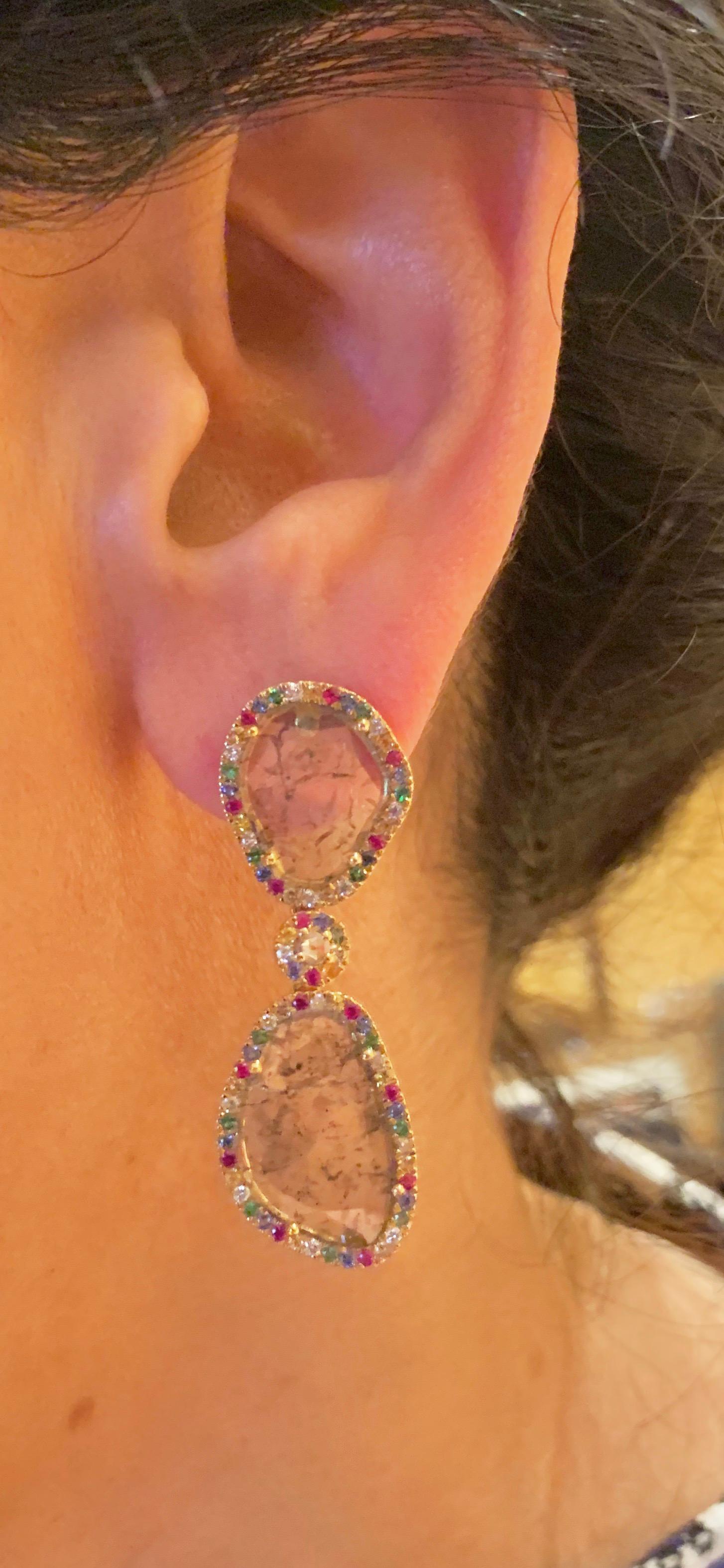 Manpriya B Slice Diamond Ruby, Coloured Sapphire & Tsavorite Diva Drop Earrings  5