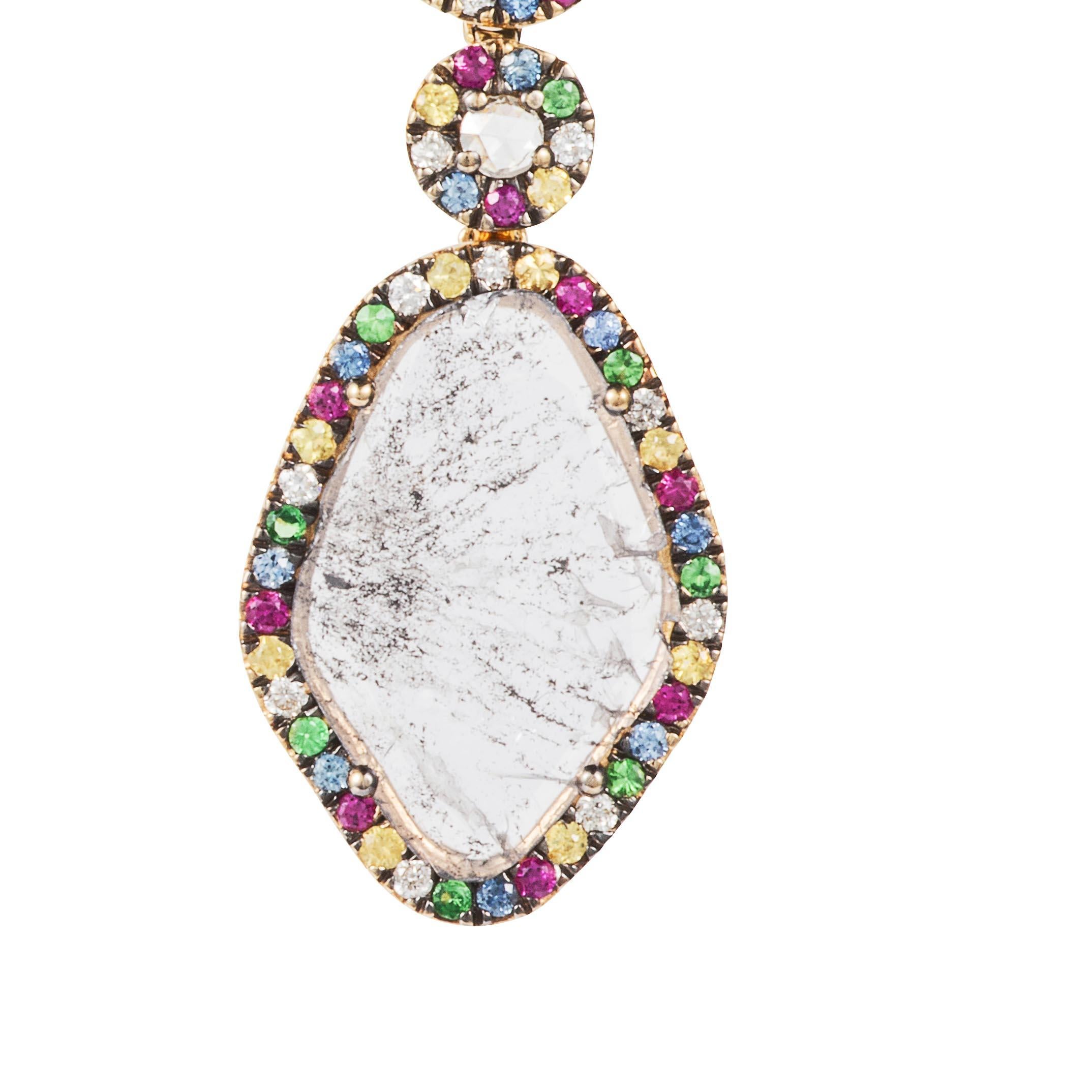 Manpriya B Slice Diamond Ruby, Coloured Sapphire & Tsavorite Diva Drop Earrings  9