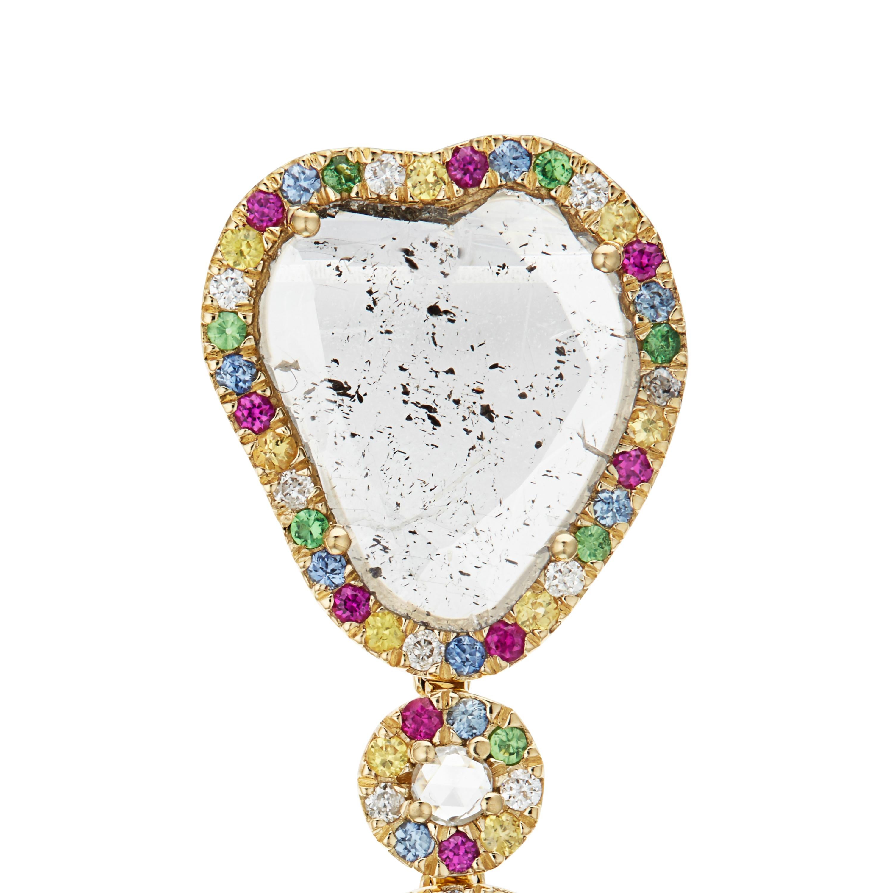 Modern Manpriya B Slice Diamond Ruby, Coloured Sapphire & Tsavorite Diva Drop Earrings 