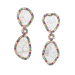 Manpriya B Slice Diamond Ruby, Coloured Sapphire & Tsavorite Diva Drop Earrings