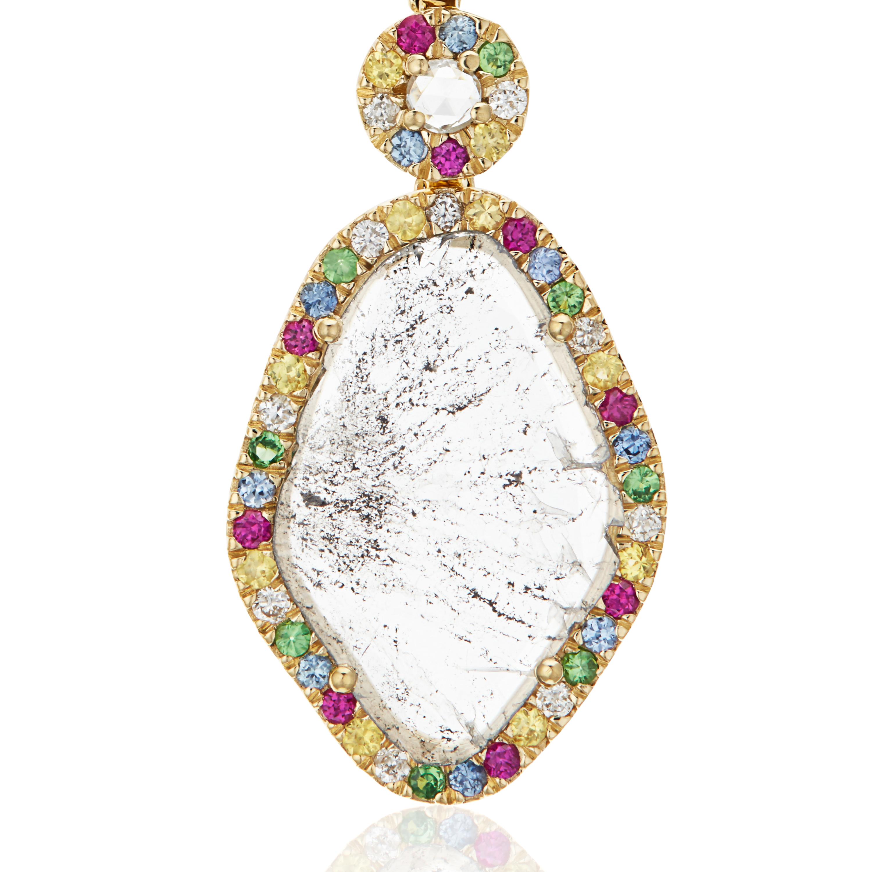 Women's or Men's Manpriya B Slice Diamond Ruby, Coloured Sapphire & Tsavorite Diva Drop Earrings 