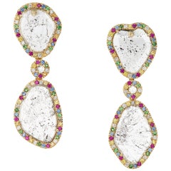 Manpriya B Slice Diamond Ruby, Coloured Sapphire 
Tsavorite Diva Drop Earrings