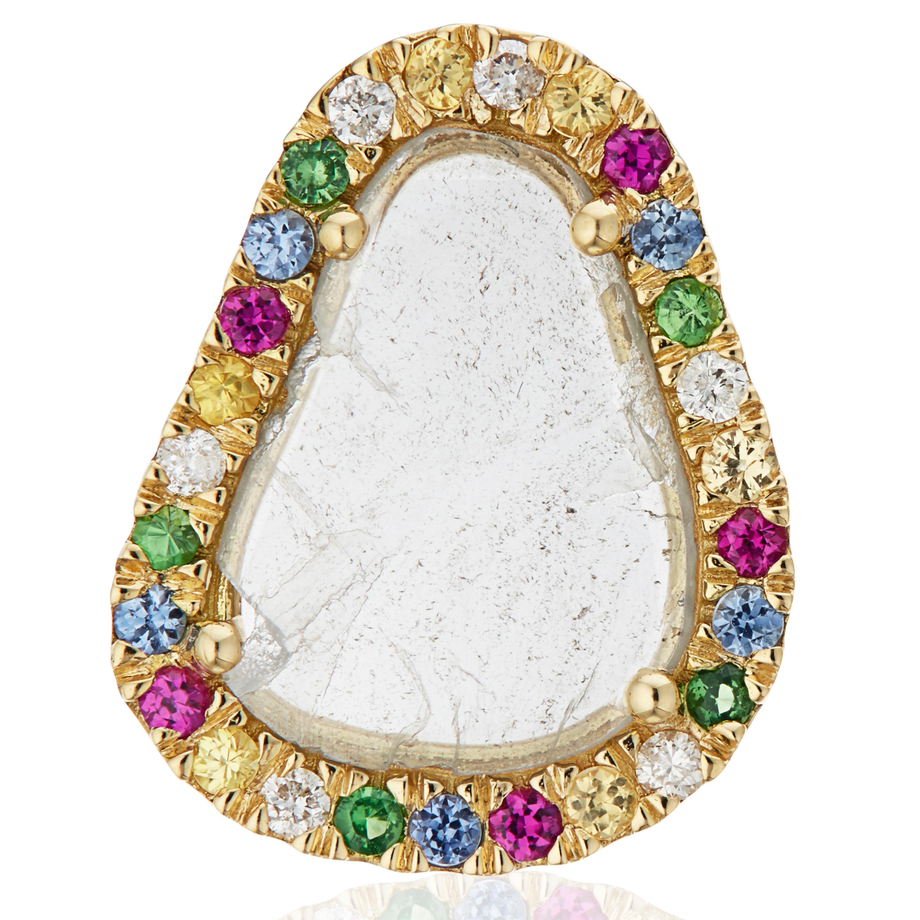 Modern Manpriya B Slice Diamond Ruby, Coloured Sapphire & Tsavorite Diva Stud Earrings For Sale