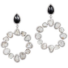 Manpriya B Slice, White and Black Diamond Sovereign Gold Hoop Dangle Earrings