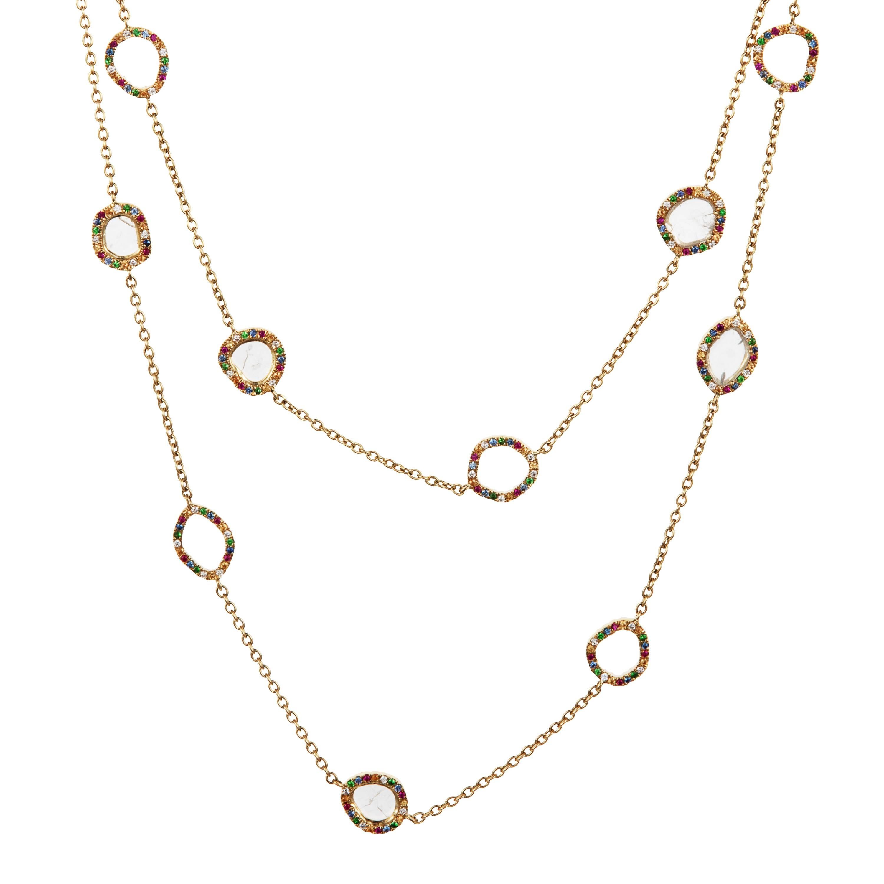 Manpriya B Slice Diamond, Ruby Coloured Sapphires, Tsavorite Diva Chain Necklace For Sale 1