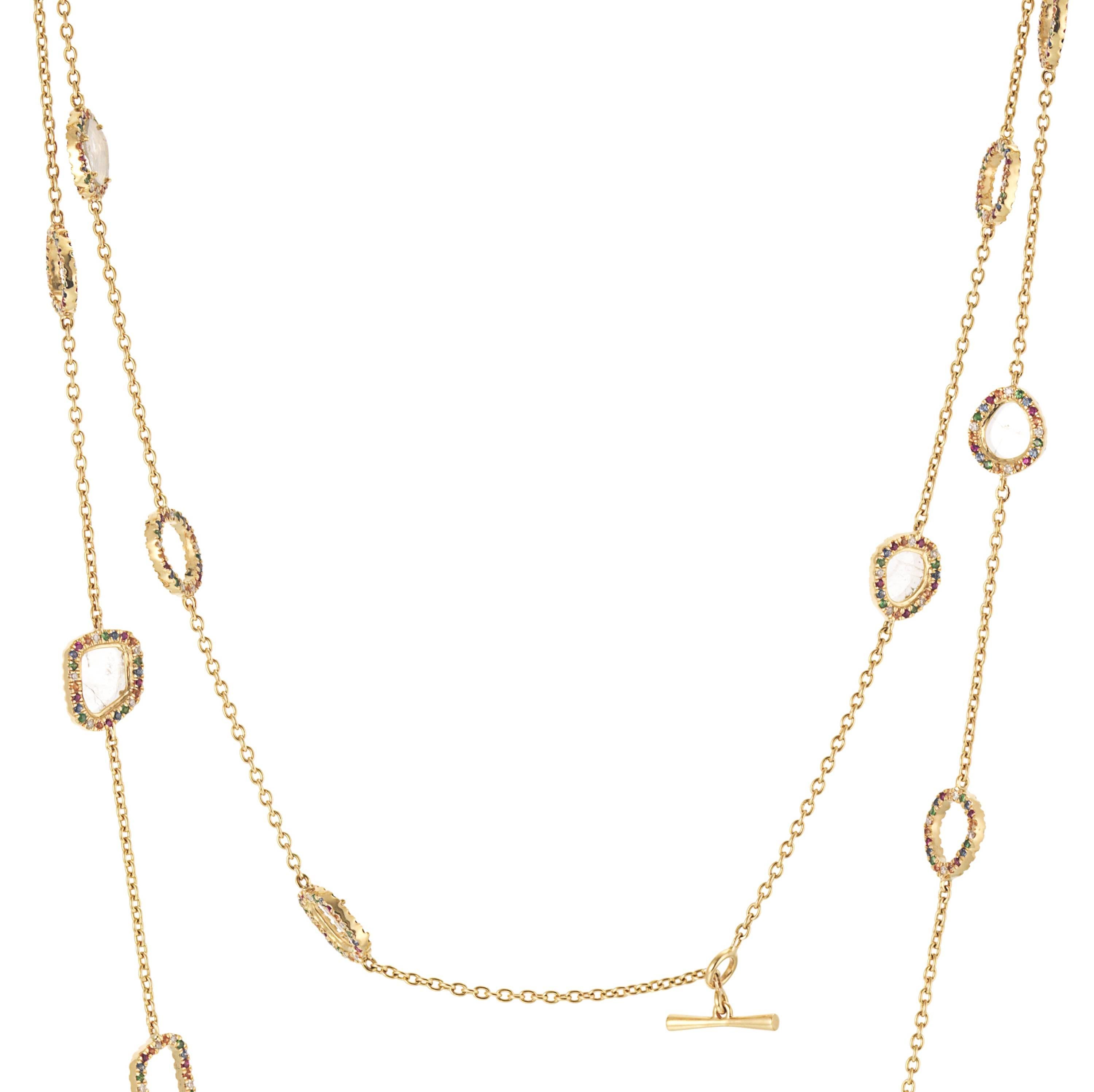 Manpriya B Slice Diamond, Ruby Coloured Sapphires, Tsavorite Diva Chain Necklace For Sale 2