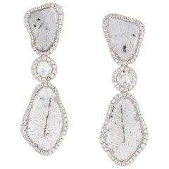 Manpriya B Slice, Rose Cut 
White Diamond 18K White Gold Diva Drop Earrings