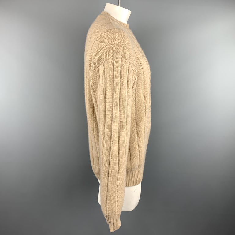 MANRICO Size L Tan Cable Cashmere Crew-Neck Sweater at 1stDibs