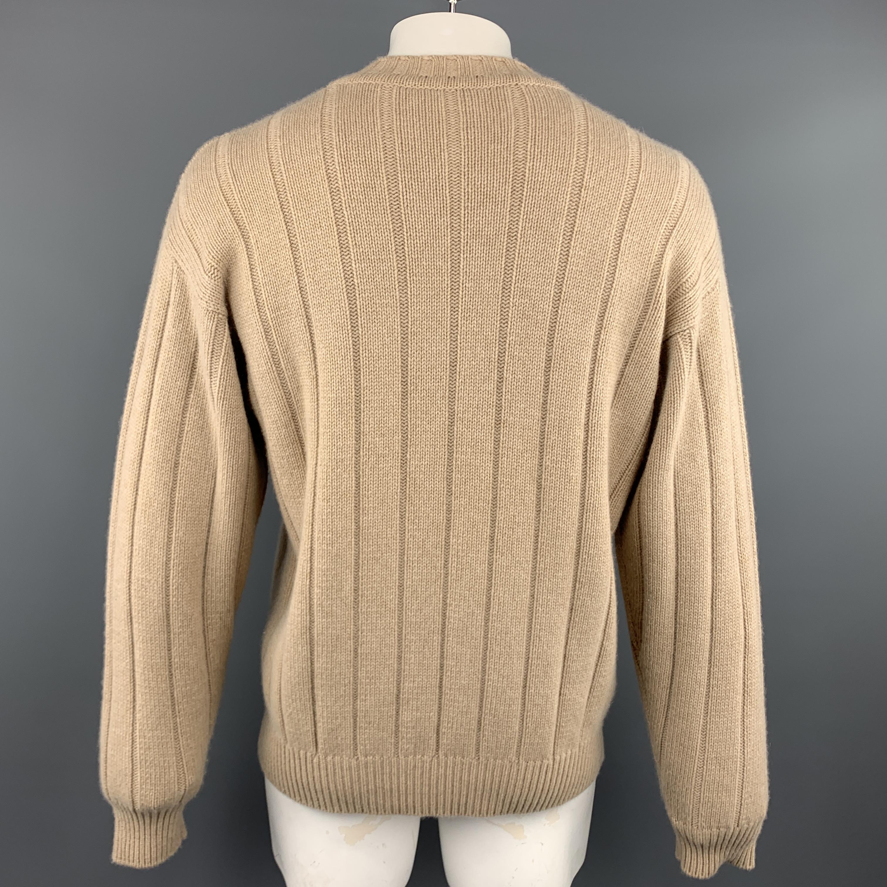 Beige MANRICO Size L Tan Cable Cashmere Crew-Neck Sweater