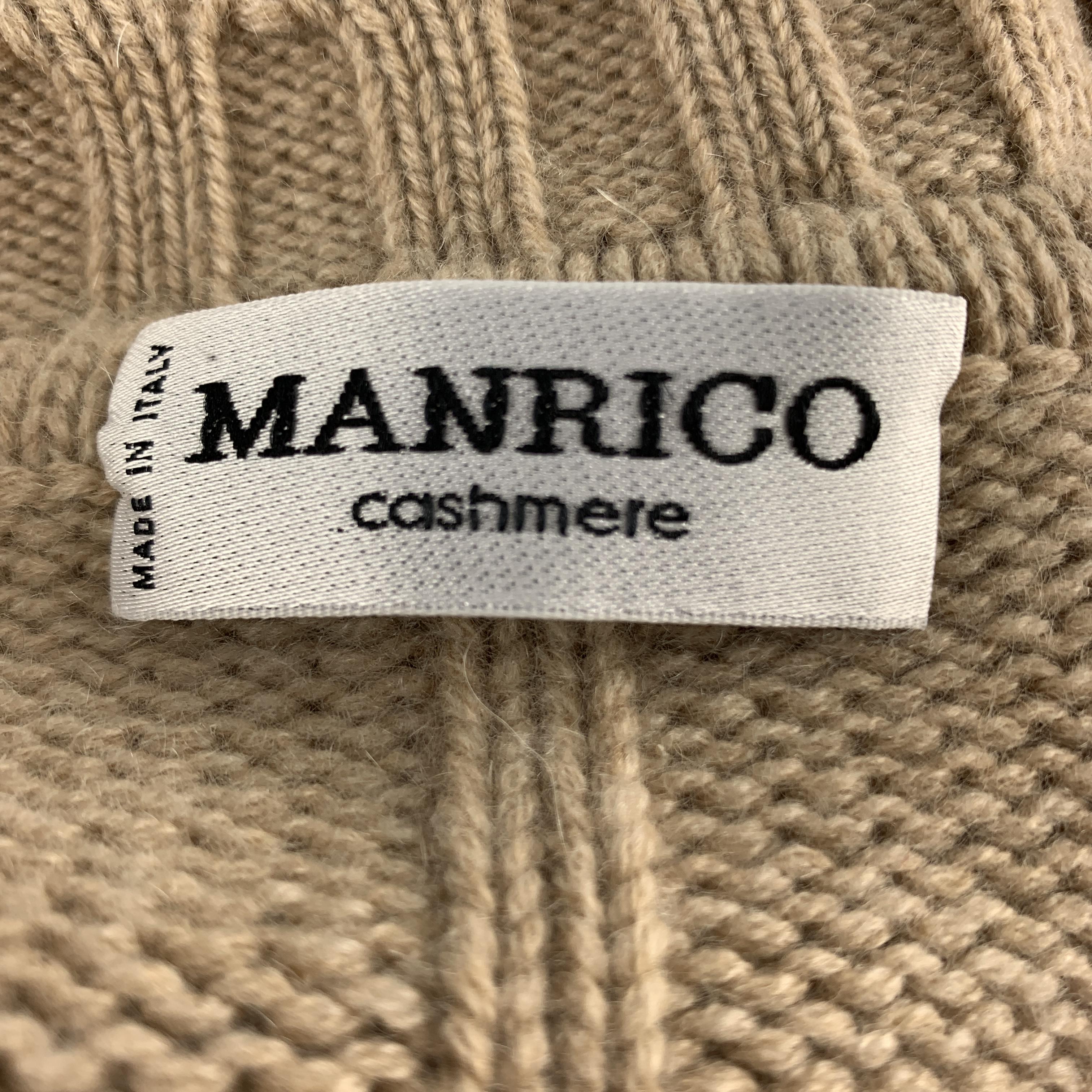 MANRICO Size L Tan Cable Cashmere Crew-Neck Sweater In Excellent Condition In San Francisco, CA
