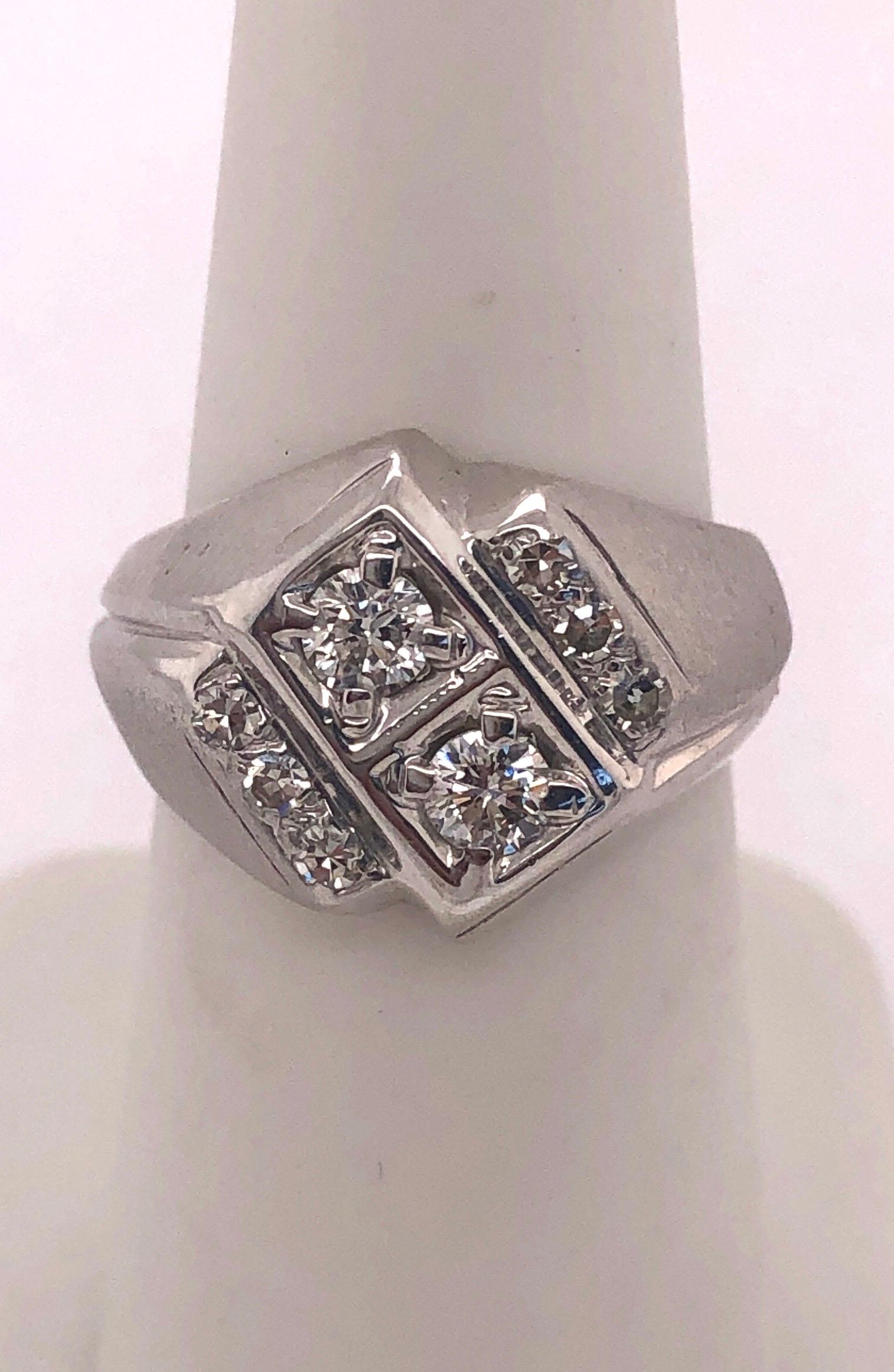 Round Cut Man’s 14 Karat White Gold and Diamond Ring For Sale