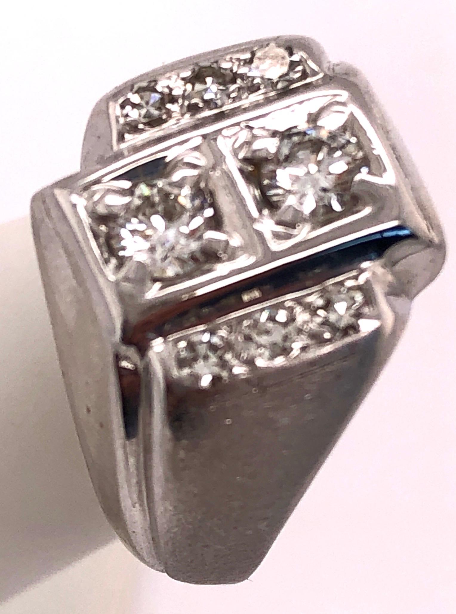 Women's or Men's Man’s 14 Karat White Gold and Diamond Ring For Sale