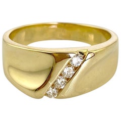 Man's 4 Diamond Diagonal Band .28 Carat 14 Karat Yellow 11.2 Grams
