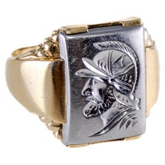 Unisex Art Deco Intaglio 10kt Solid Gold Handmade Ring Set with Hematite, 1940s