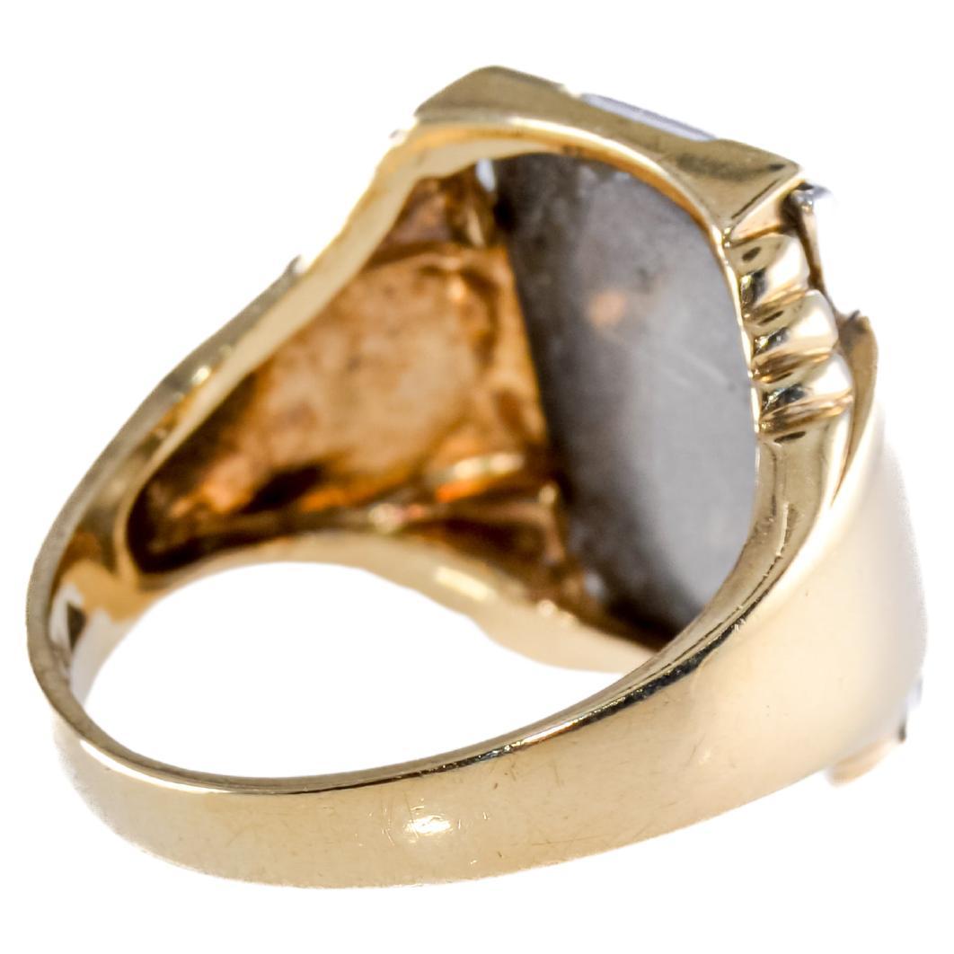 Unisex Art Deco Intaglio 10kt Solid Gold Handmade Ring Set with Hematite, 1940s For Sale 2