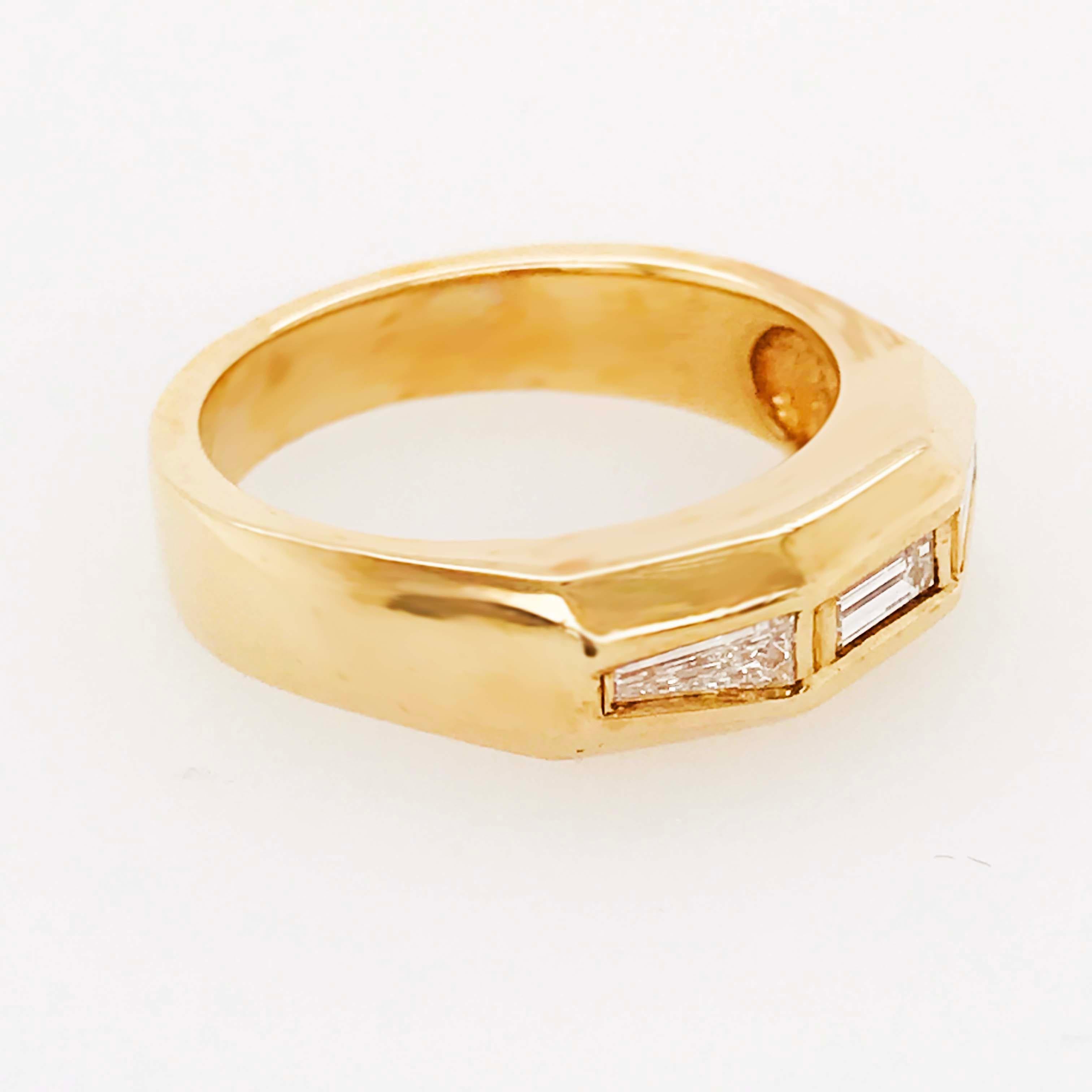 Modernist Man’s Baguette Diamond Ring Three Diamonds Representing Past, Present and Future