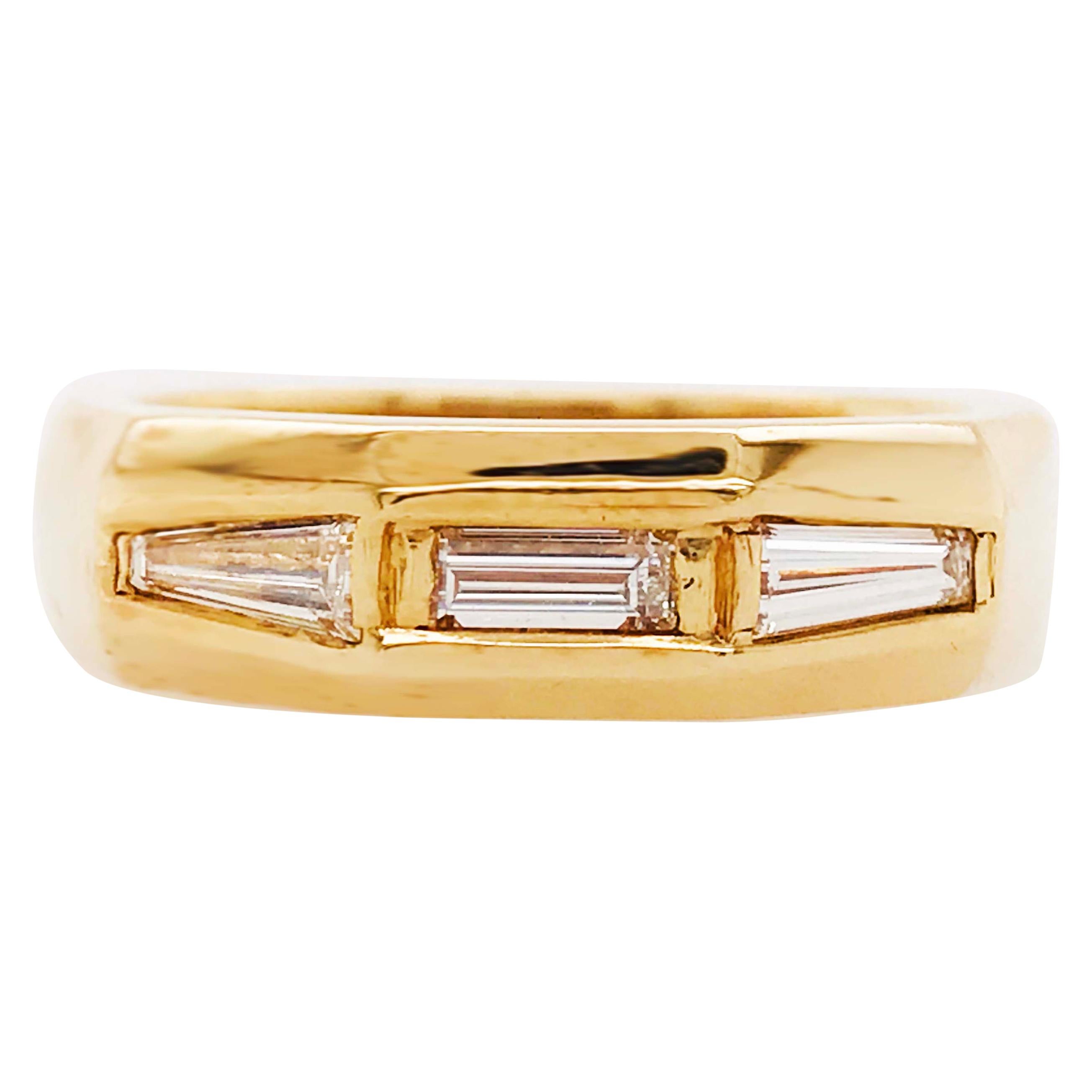 Man’s Baguette Diamond Ring Three Diamonds Representing Past, Present and Future