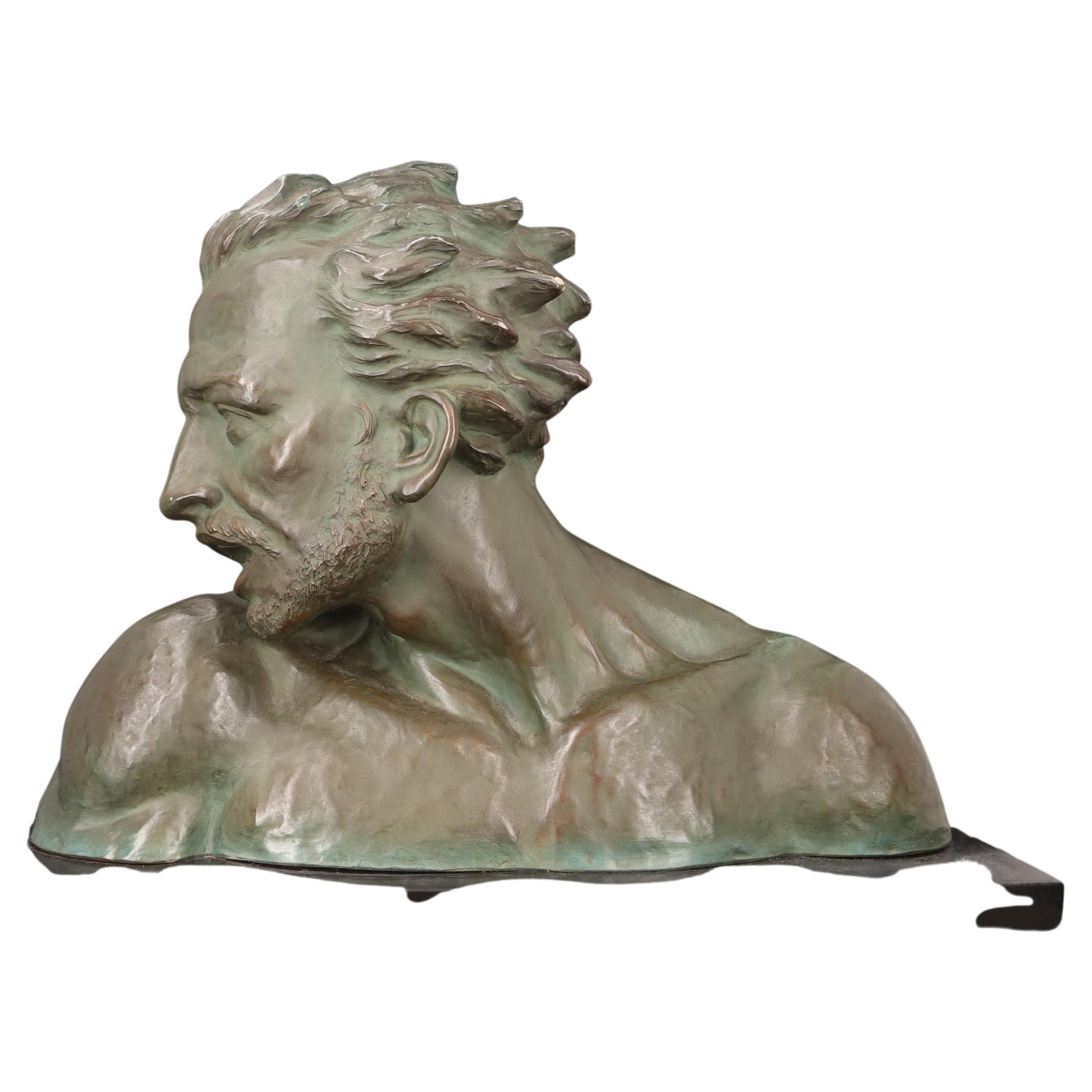 "man
s Bust" plaster With Bronze Patina By Johannes Dommisse (1878-1955) For Sale