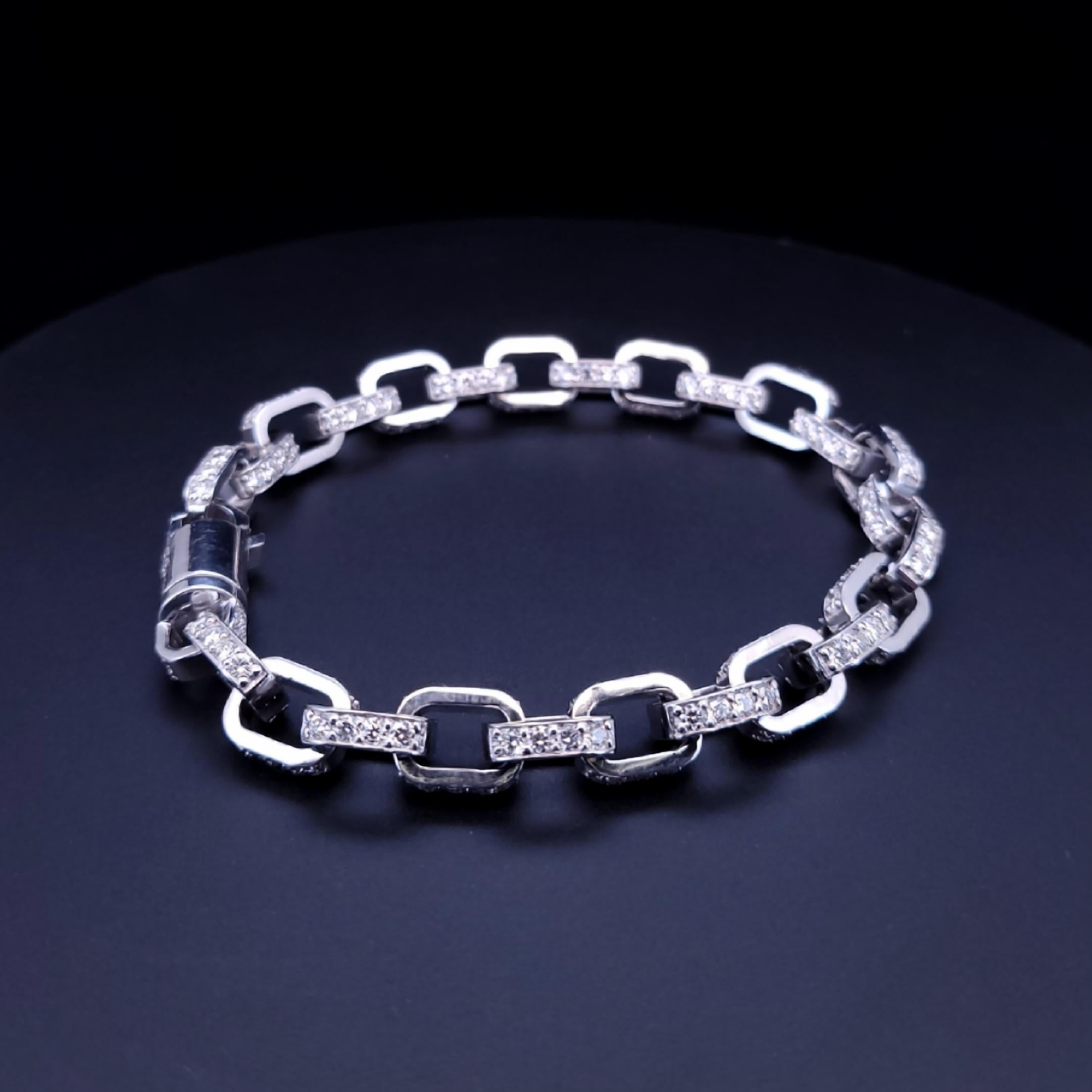 Pulsera cadena hombre 14K Oro macizo blanco 15,5ct diamantes 40gm Corte redondo en venta