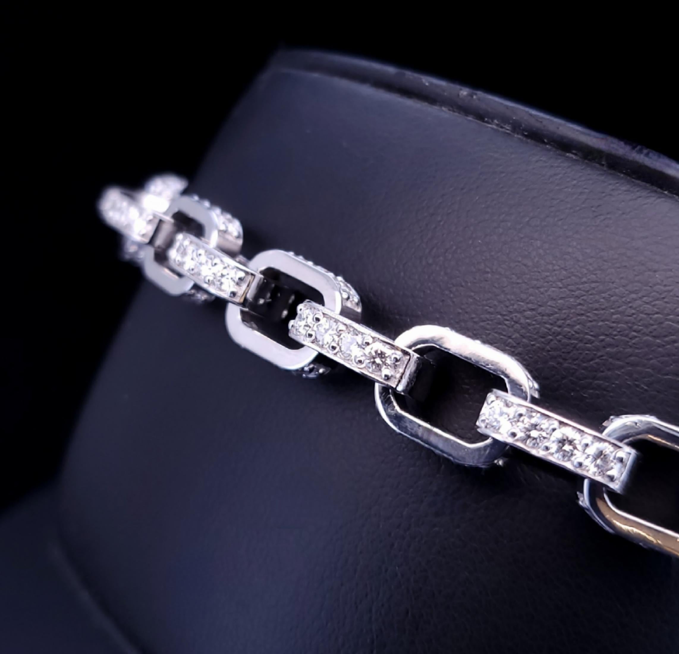 Pulsera cadena hombre 14K Oro macizo blanco 15,5ct diamantes 40gm en venta 1