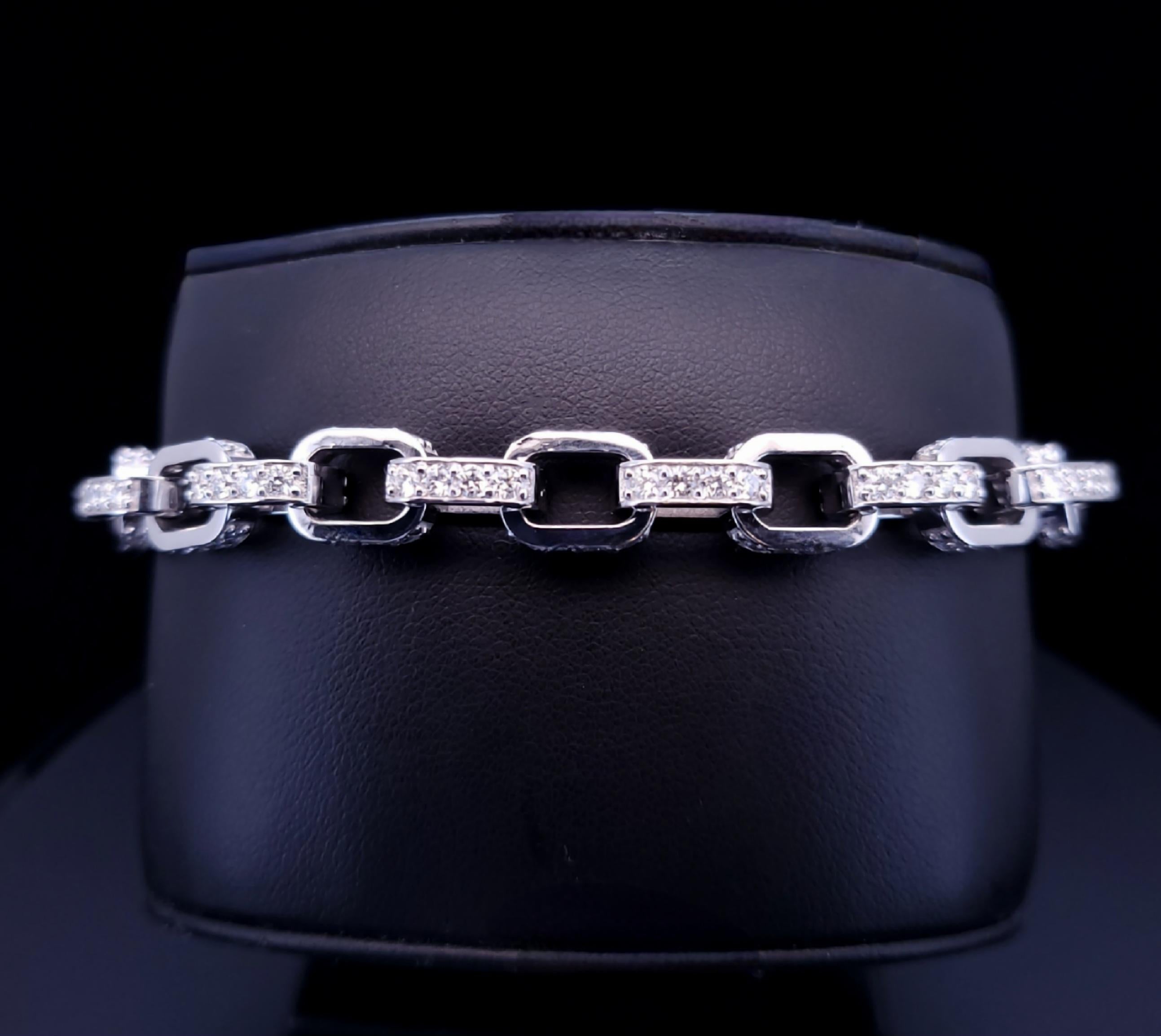 Pulsera cadena hombre 14K Oro macizo blanco 15,5ct diamantes 40gm en venta 2
