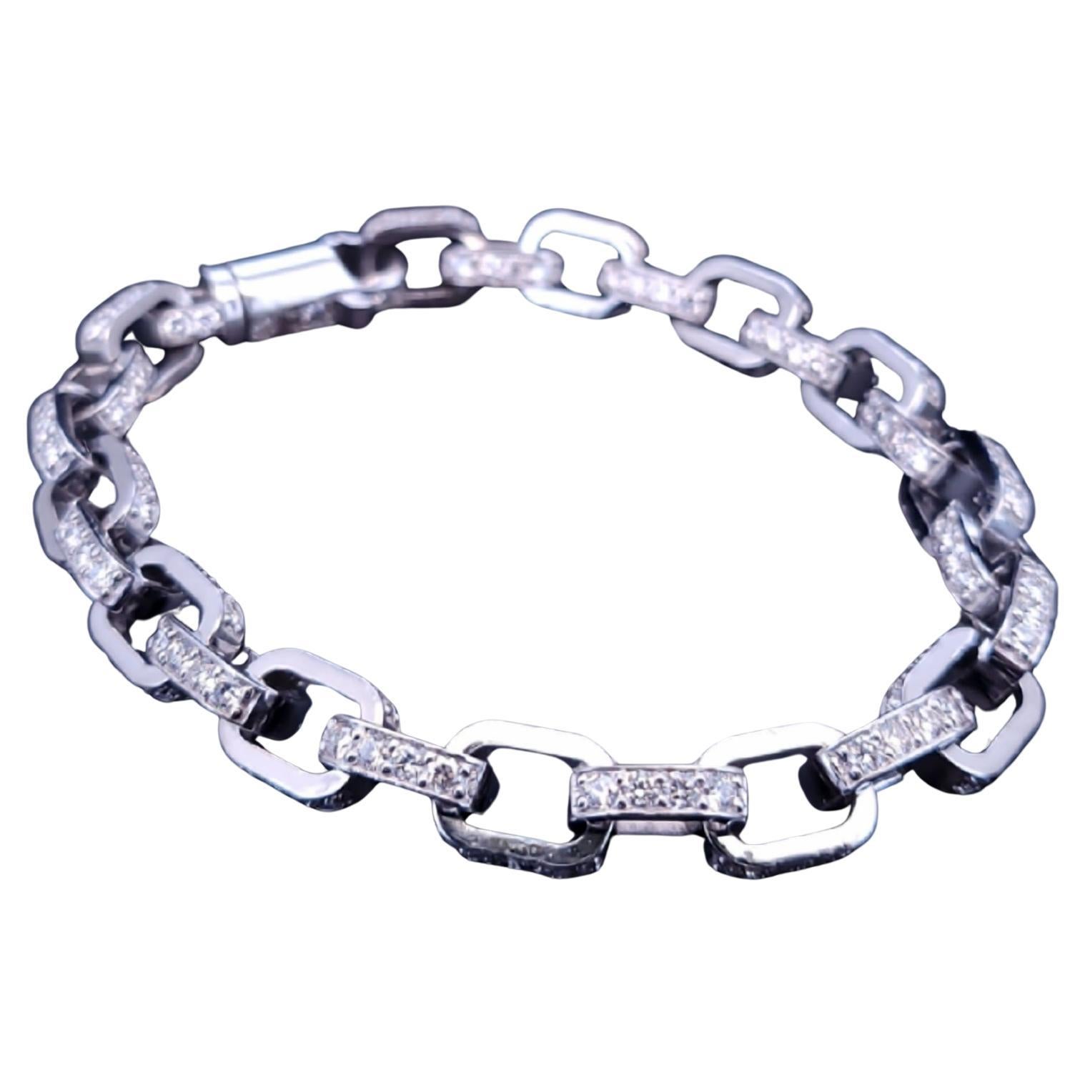 Bracelet homme en chaîne en or blanc 14K 15.5ct diamants 40gm