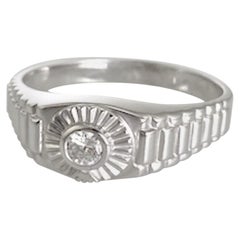 Mans Diamond Ring Solitaire .21 Carat White Gold Rolex Style mounting