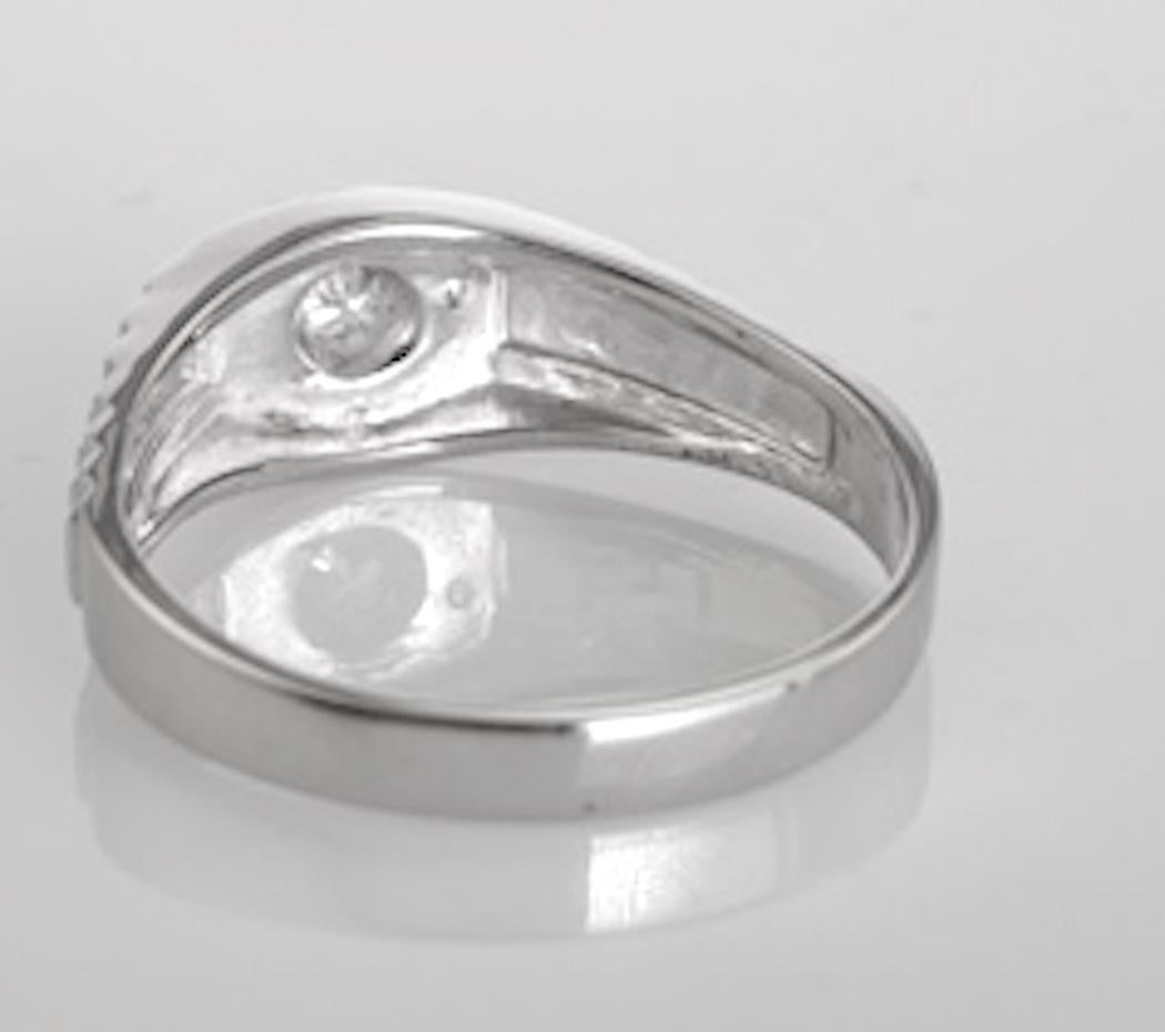 Modern Mans Diamond Ring Solitaire .21 Carat White Gold Rolex Style mounting For Sale