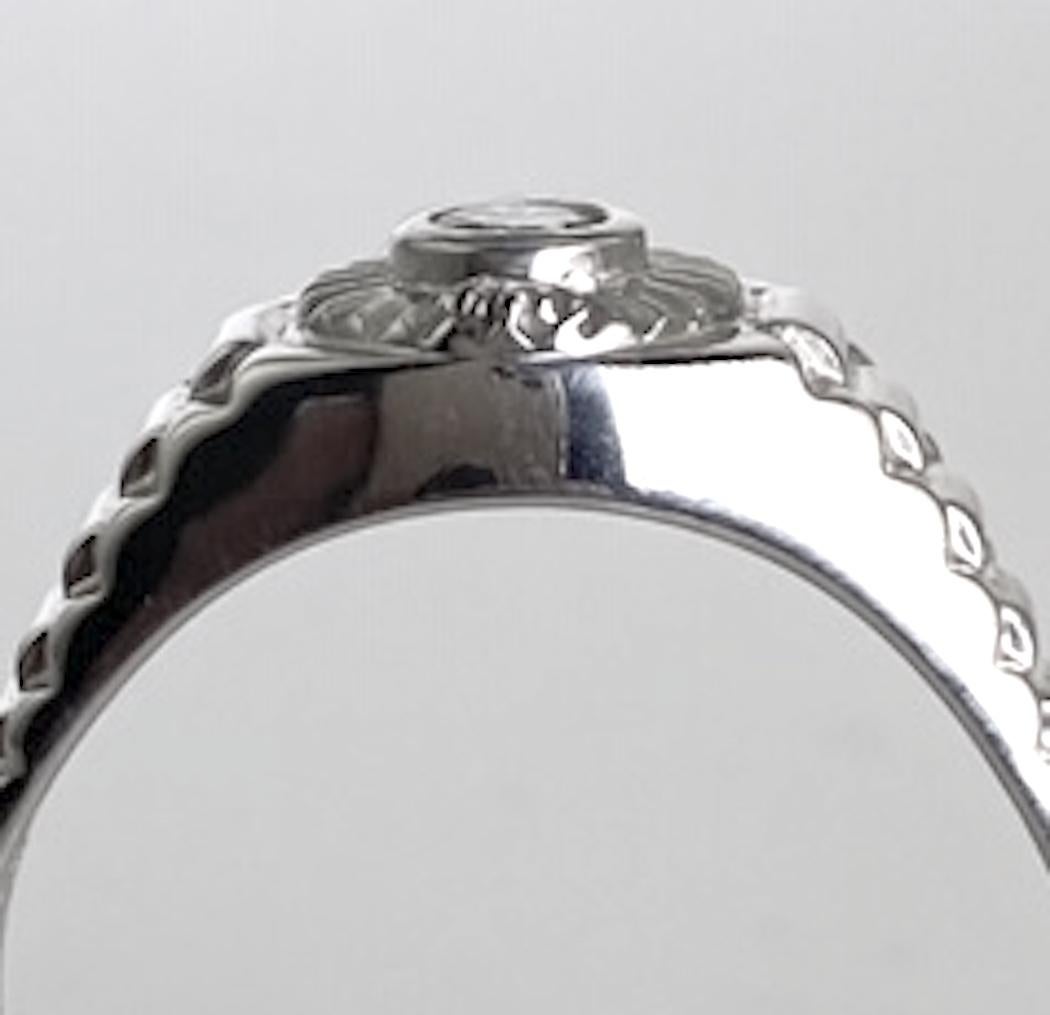 Men's Mans Diamond Ring Solitaire .21 Carat White Gold Rolex Style mounting For Sale